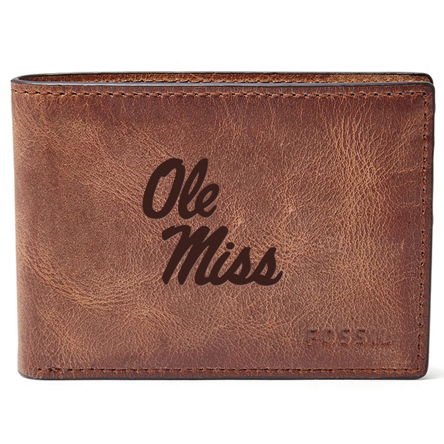 Men's Fossil Brown Ole Miss Rebels Leather Derrick Front Pocket Bifold Wallet