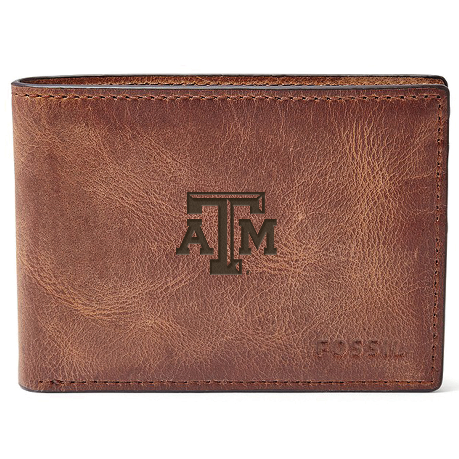 Men's Fossil Brown Texas A&M Aggies Leather Derrick Front Pocket Bifold Wallet