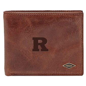 Men's Fossil Brown Rutgers Scarlet Knights Leather Ryan RFID Flip ID Bifold Wallet