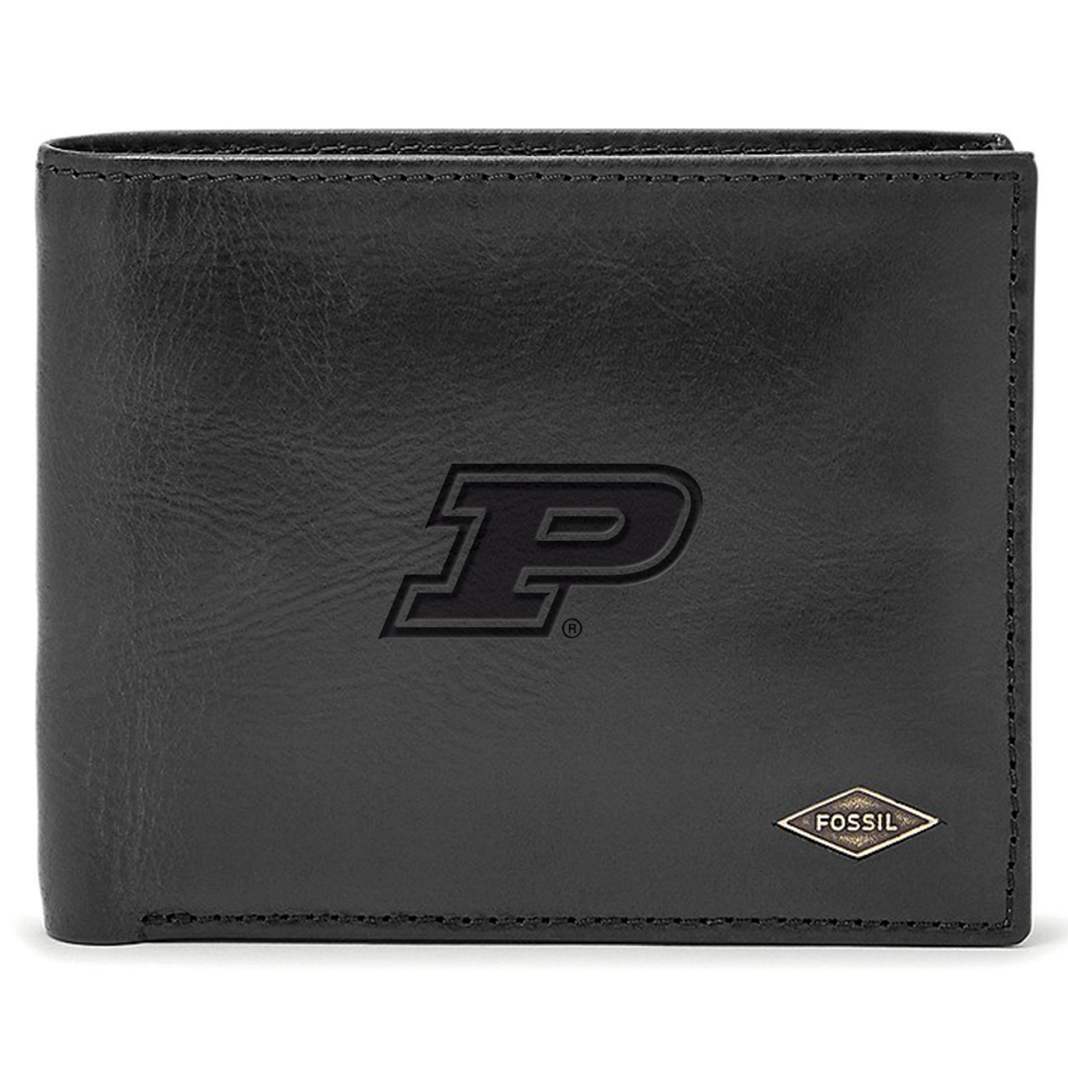 Men's Fossil Black Purdue Boilermakers Leather Ryan RFID Passcase Wallet