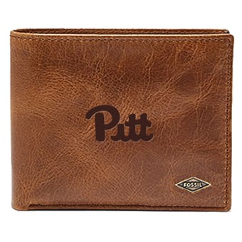 Men's Fossil Brown Pitt Panthers Leather Ryan RFID Passcase Wallet