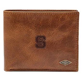 Men's Fossil Brown NC State Wolfpack Leather Ryan RFID Passcase Wallet