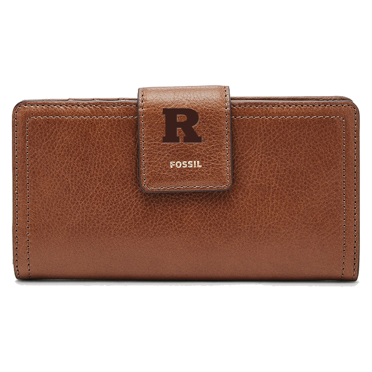 Women's Fossil Brown Rutgers Scarlet Knights Leather Logan RFID Tab Clutch