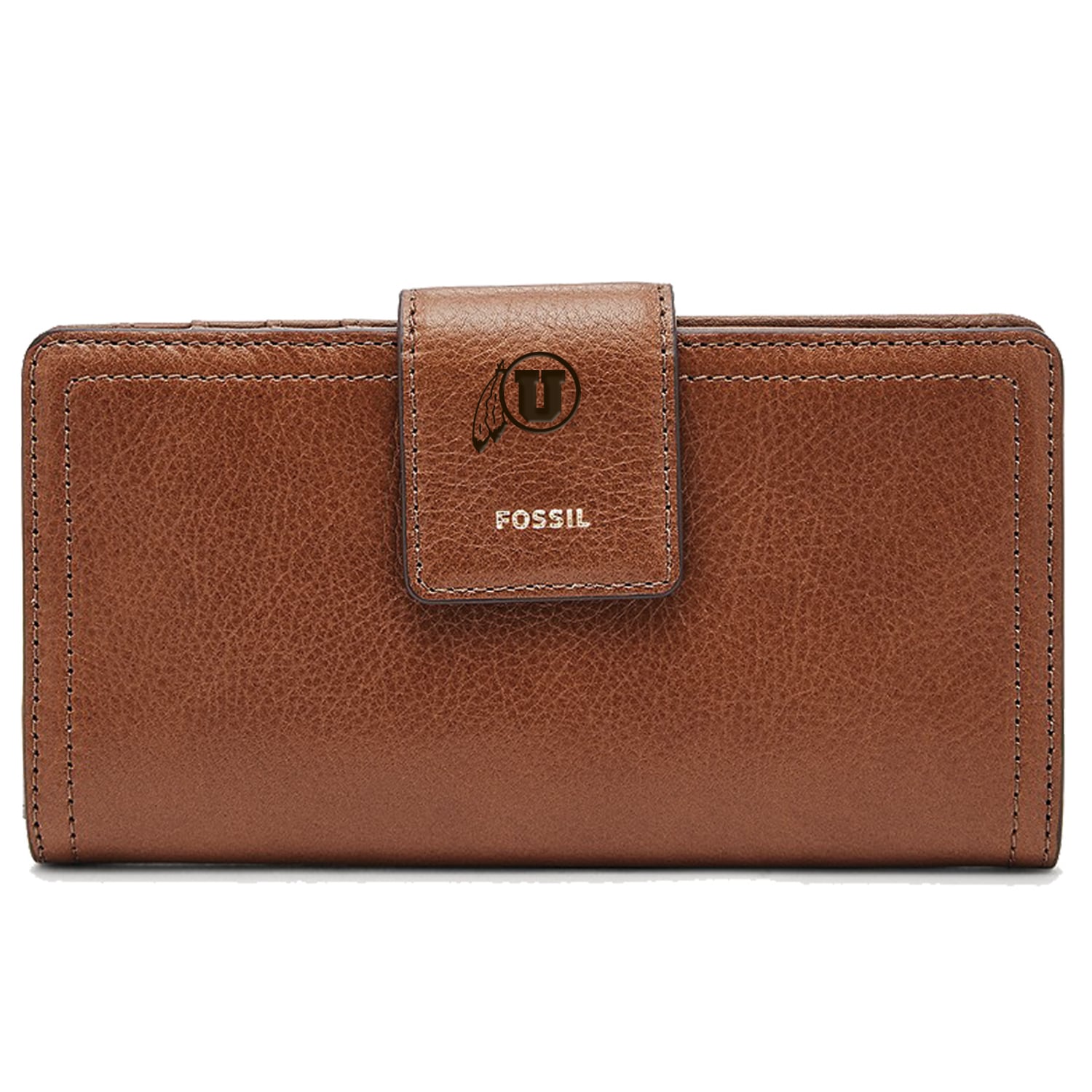 Women's Fossil Brown Utah Utes Leather Logan RFID Tab Clutch