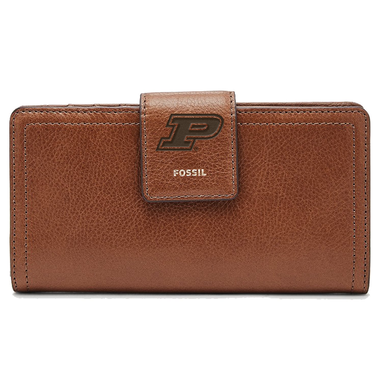 Women's Fossil Brown Purdue Boilermakers Leather Logan RFID Tab Clutch