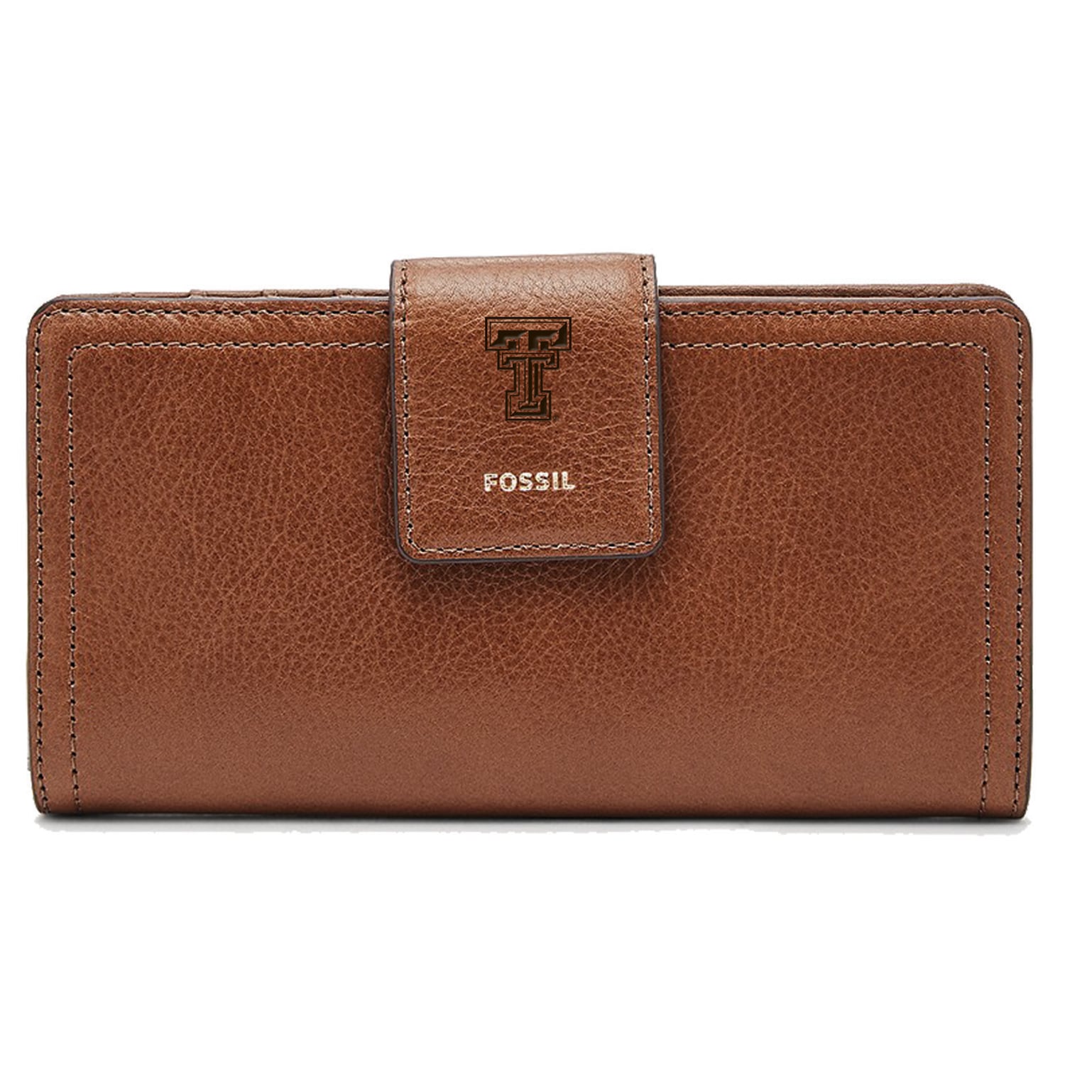 Women's Fossil Brown Texas Tech Red Raiders Leather Logan RFID Tab Clutch