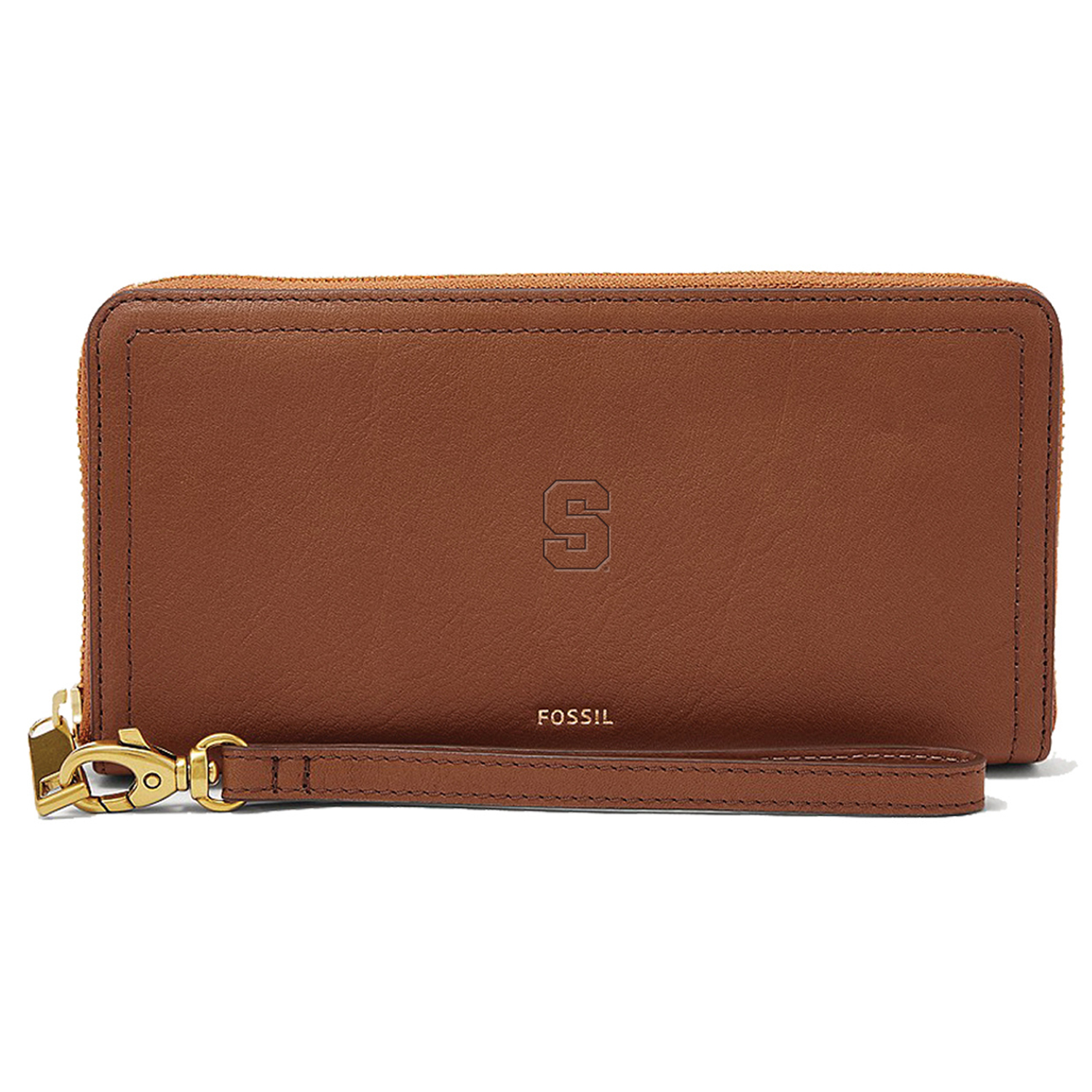 Women's Fossil Brown Syracuse Orange Leather Logan RFID Zip Around Clutch