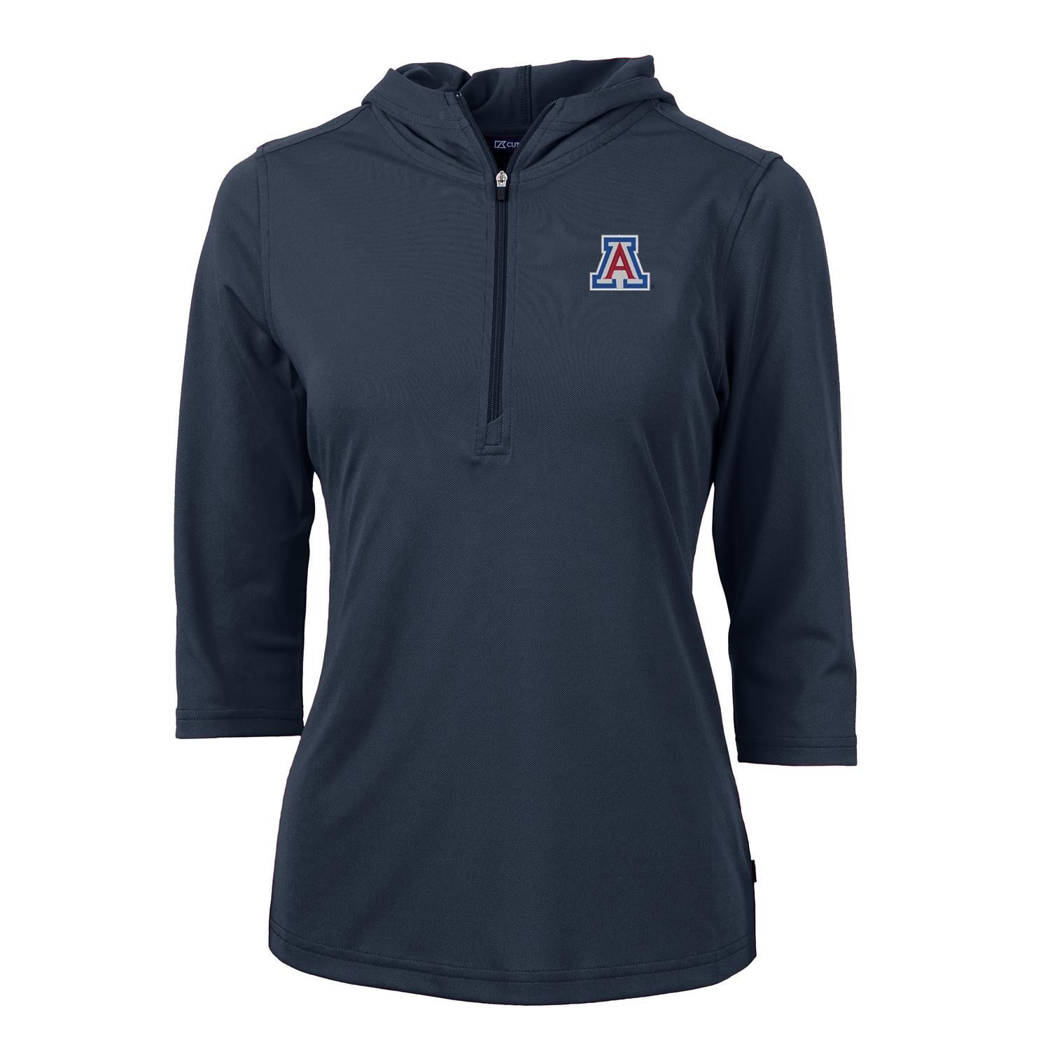 Women's Cutter & Buck Navy Arizona Wildcats Virtue Eco Pique 3/4 Sleeve Half-Zip Pullover Hoodie