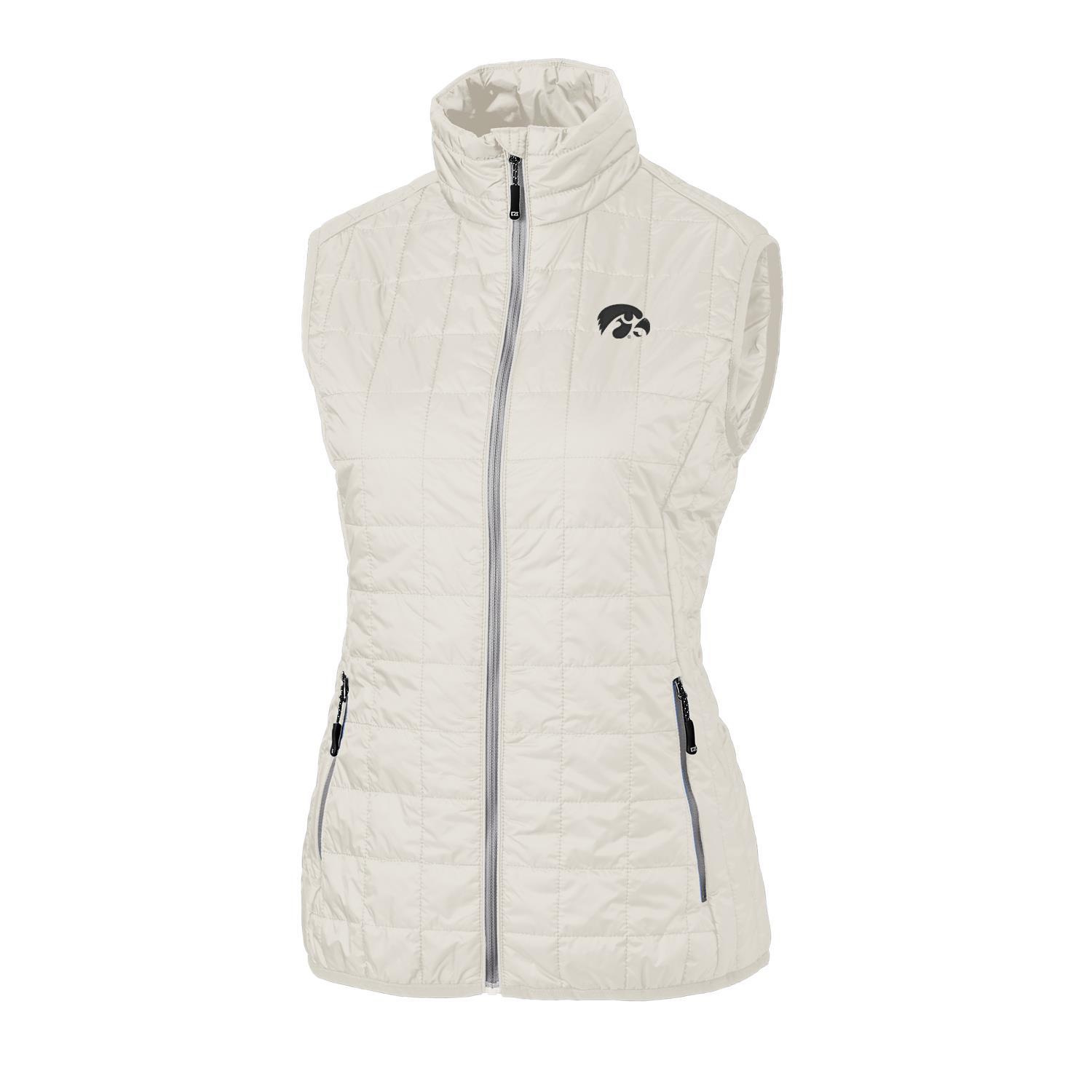 Women's Cutter & Buck White Iowa Hawkeyes Rainier PrimaLoft Eco Full-Zip Vest