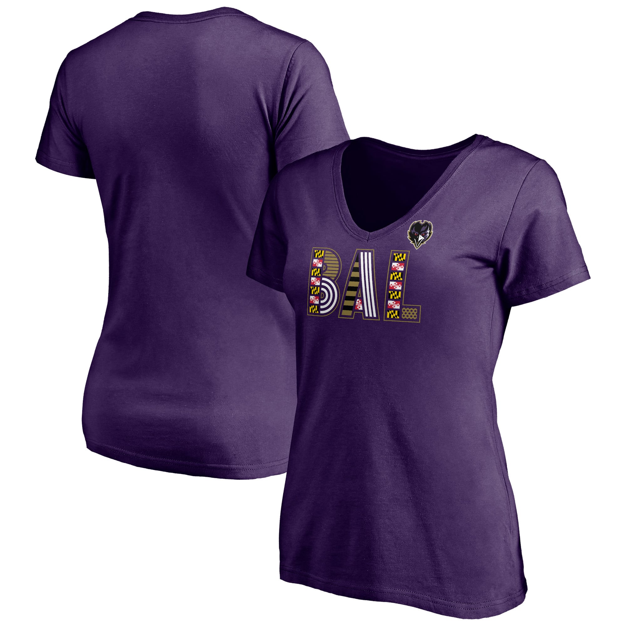 Women's Fanatics Purple Baltimore Ravens Hometown Collection Wildcat V-Neck T-Shirt