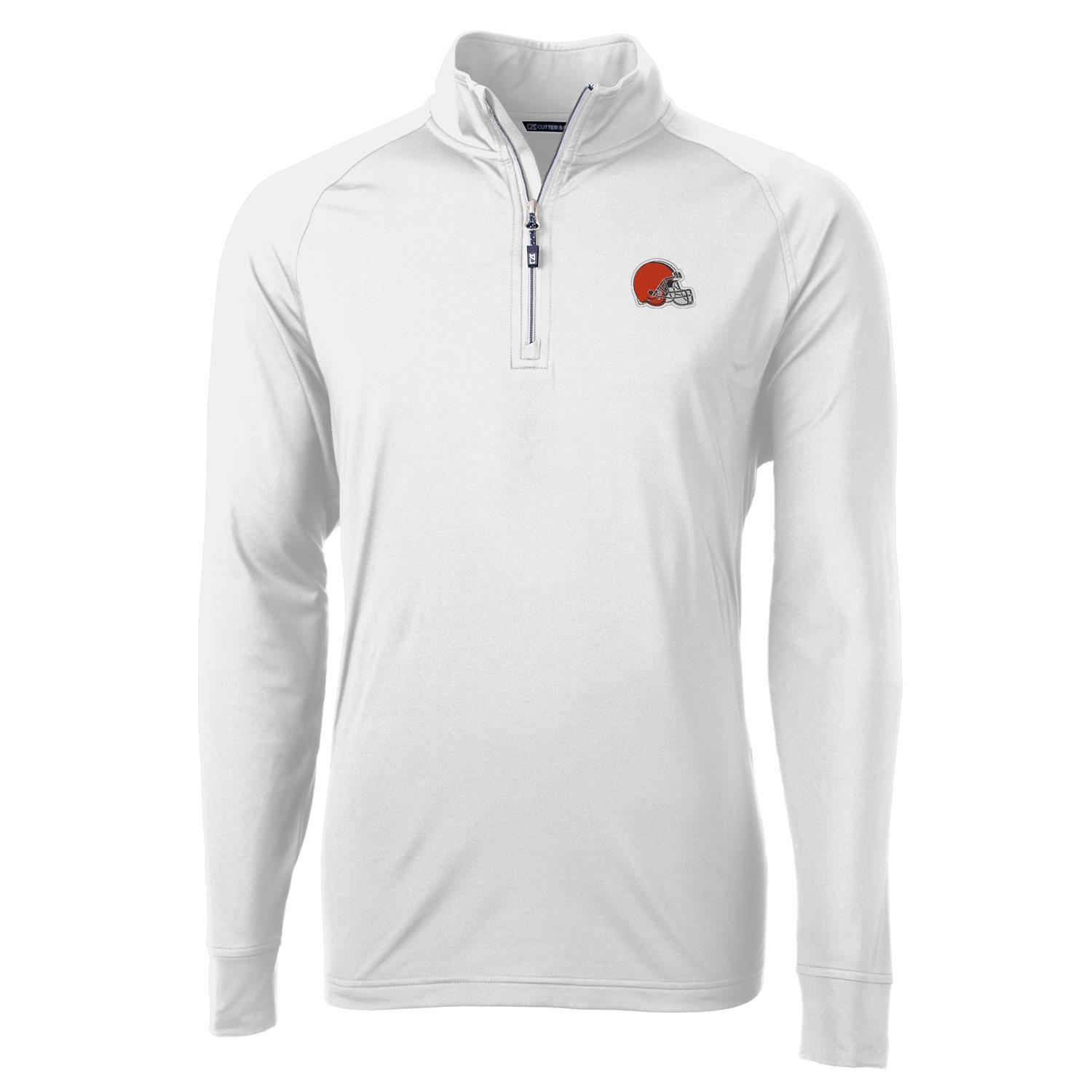 Men's Cutter & Buck White Cleveland Browns Adapt Eco Knit Quarter-Zip Pullover Jacket