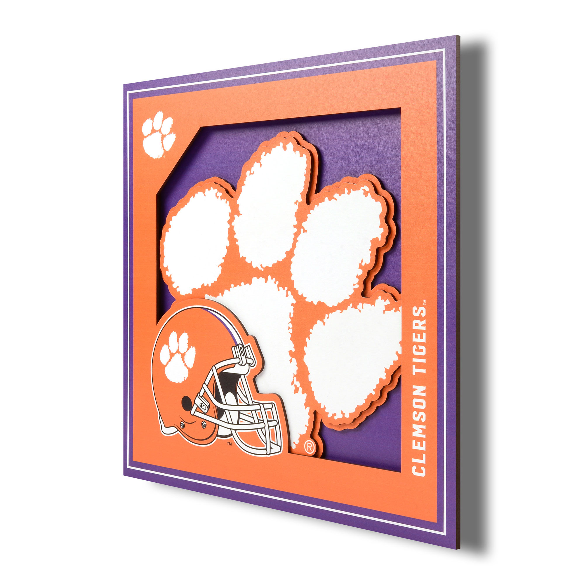 Fanpoint Clemson Tigers 12'' x 12'' 3D Logo Wall Art