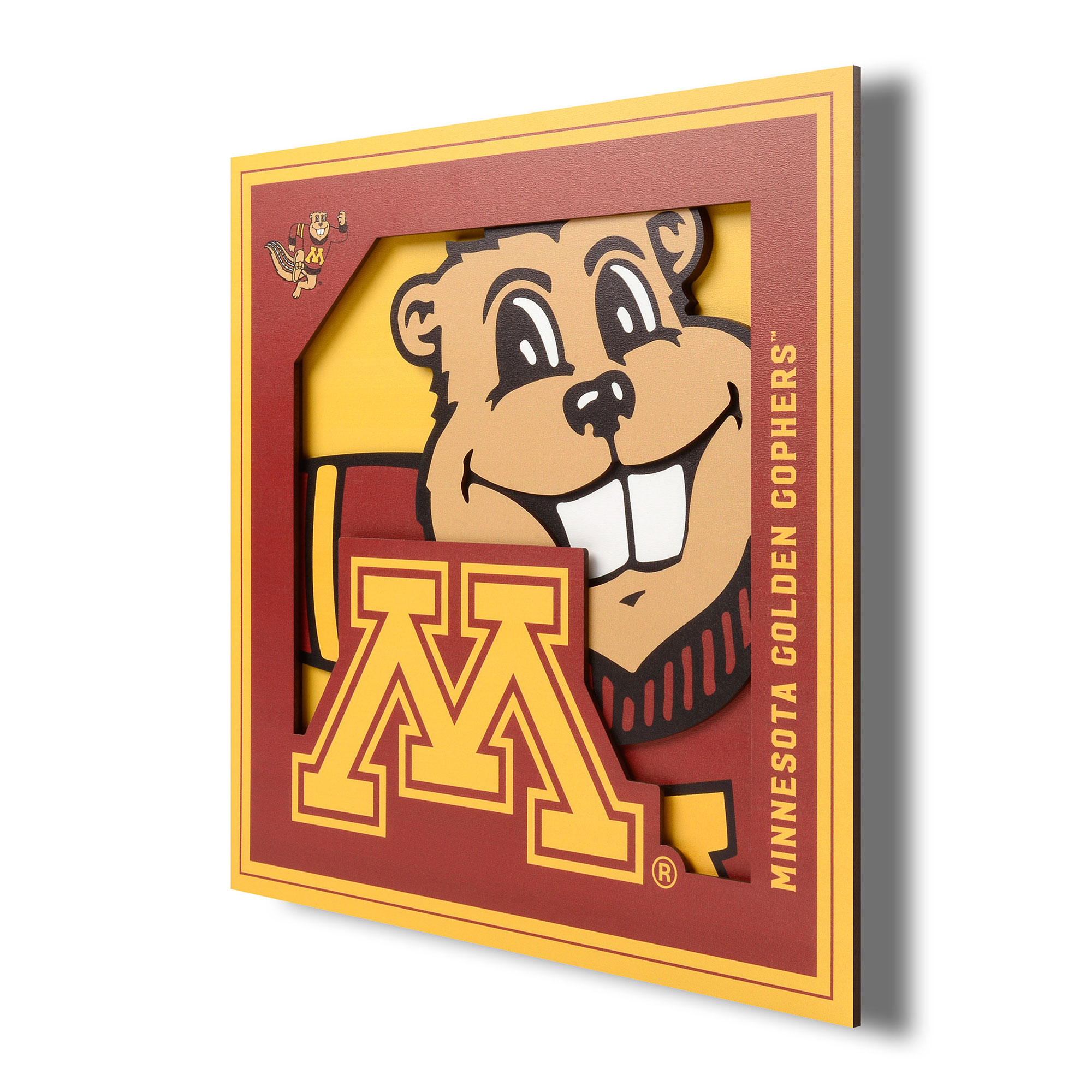 Fanpoint Minnesota Golden Gophers 12'' x 12'' 3D Logo Wall Art