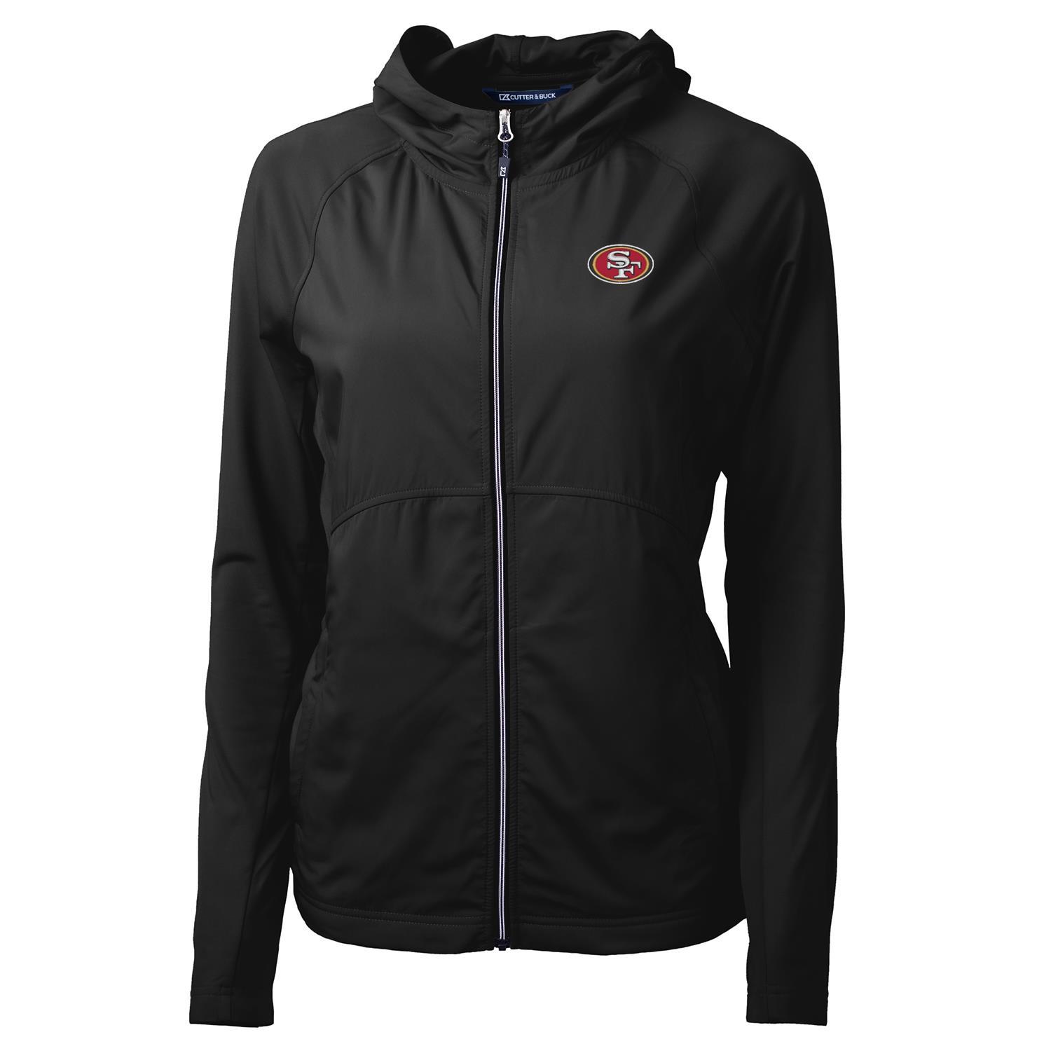 Women's Cutter & Buck Black San Francisco 49ers Adapt Eco Knit Full-Zip Hoodie