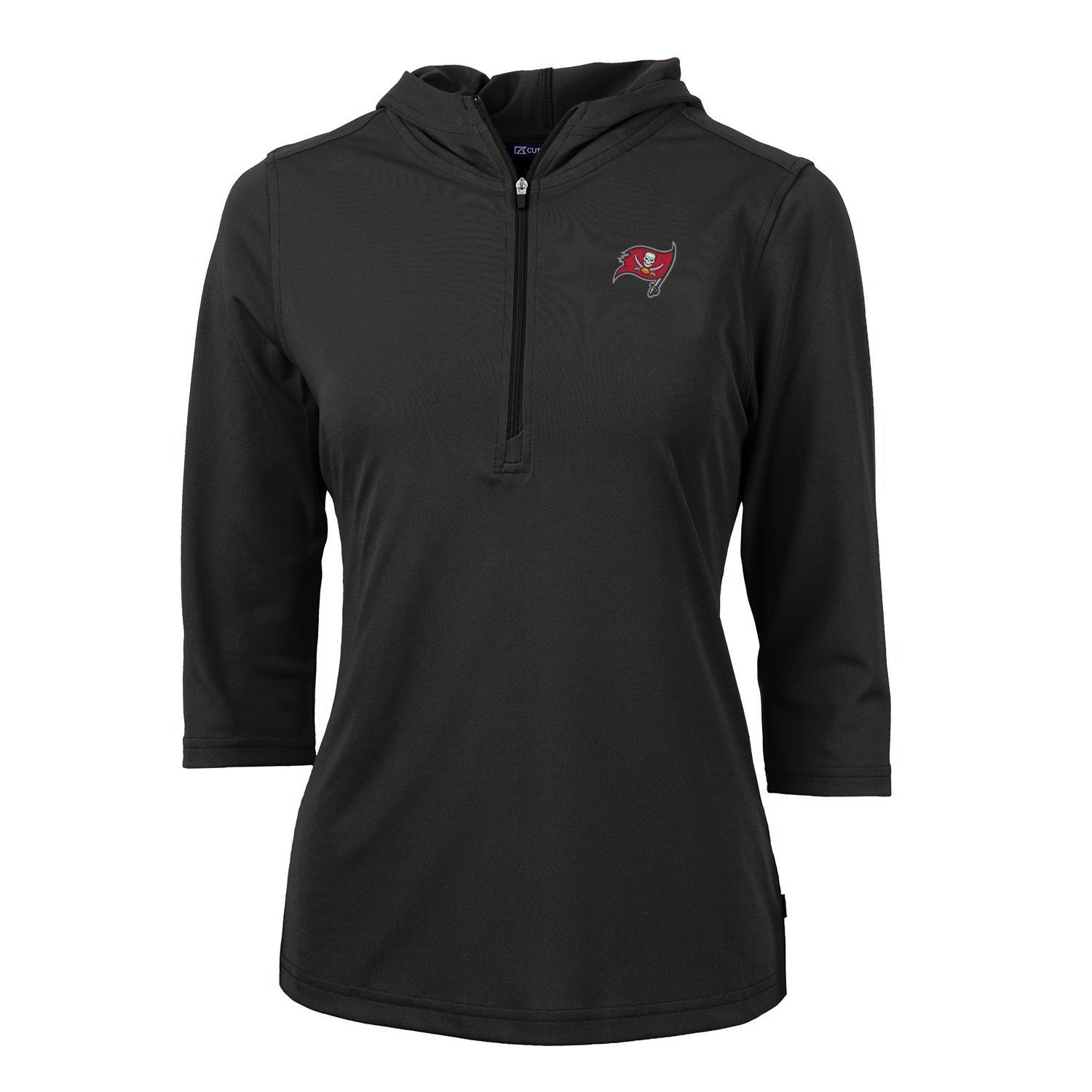 Women's Cutter & Buck Black Tampa Bay Buccaneers Virtue Eco Pique Half-Zip 3/4 Sleeve Pullover Hoodie
