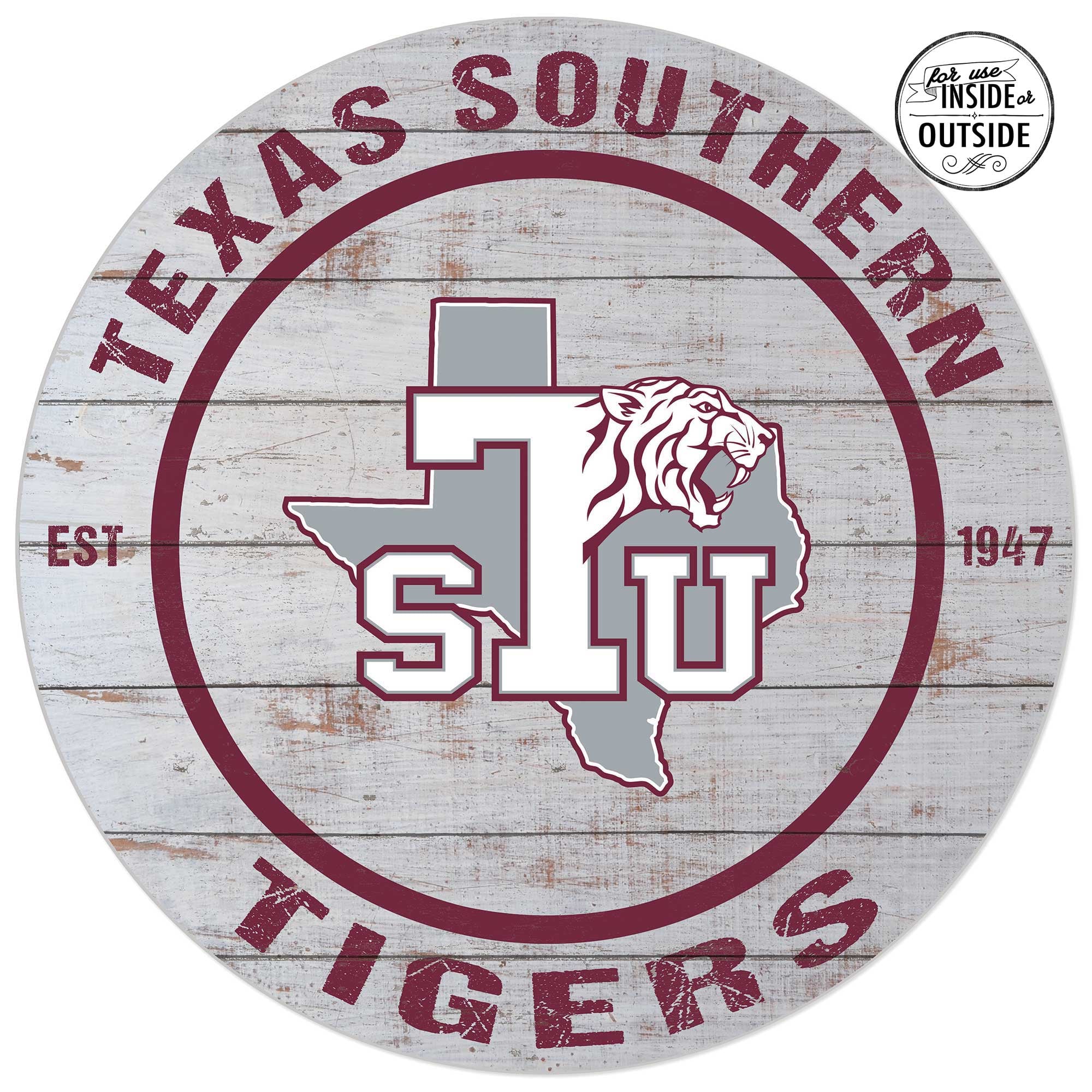 Texas Southern Tigers 20'' x 20'' Indoor/Outdoor Weathered Circle Sign