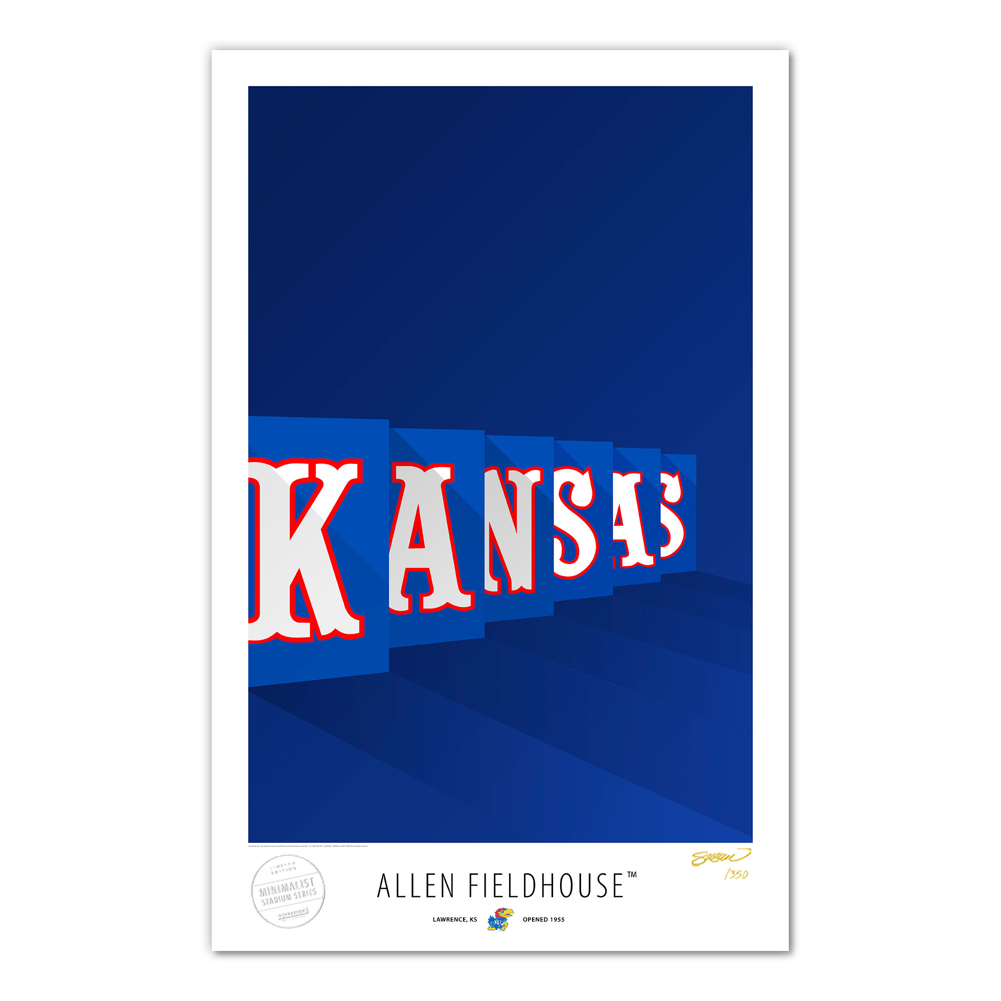 Kansas Jayhawks Minimalist Allen Fieldhouse 17'' x 26'' Limited Edition Fine Art Print