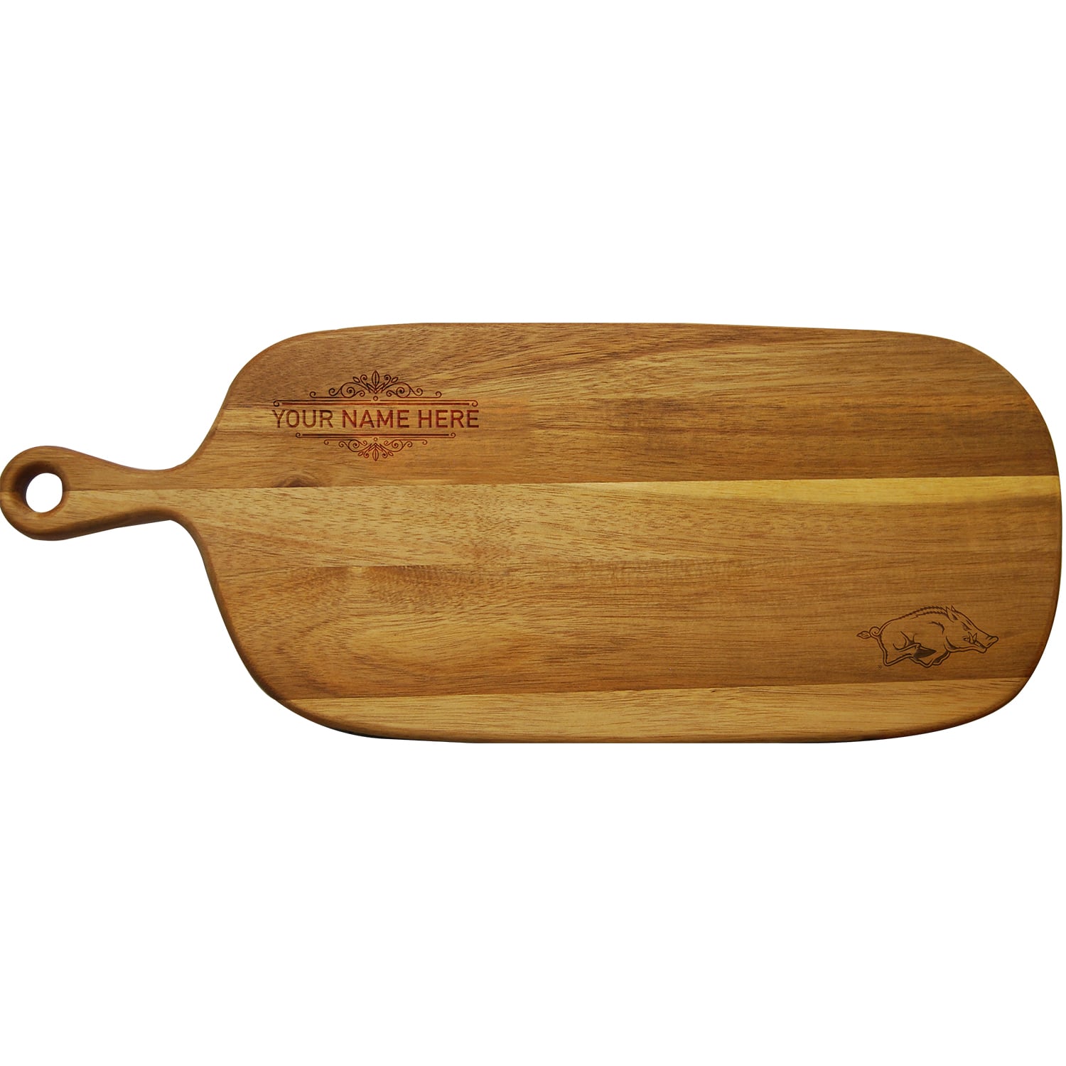 Arkansas Razorbacks Personalized Acacia Paddle Serving Board