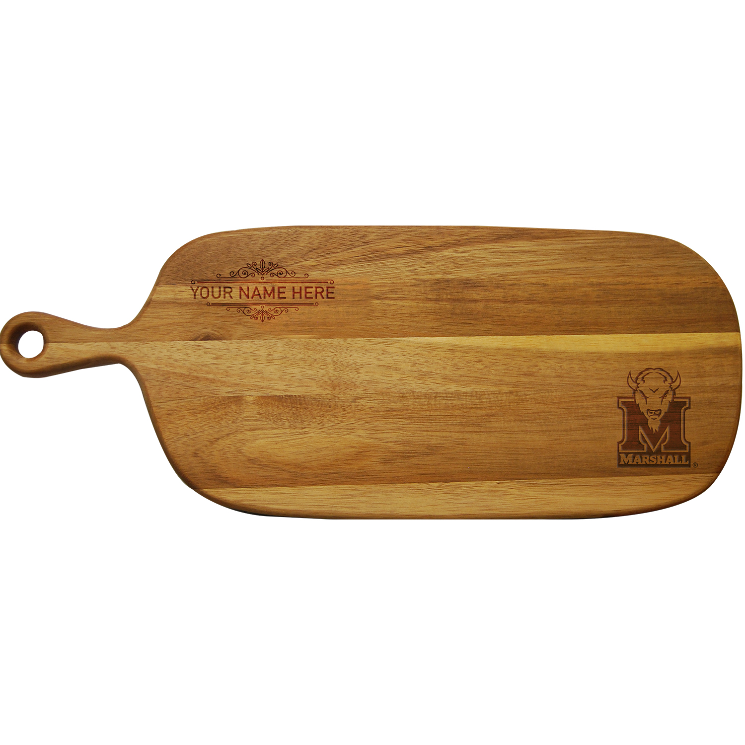 Marshall Thundering Herd Personalized Acacia Paddle Serving Board