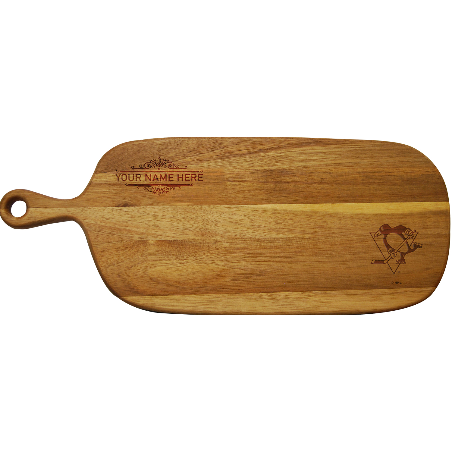 Pittsburgh Penguins Personalized Acacia Paddle Serving Board