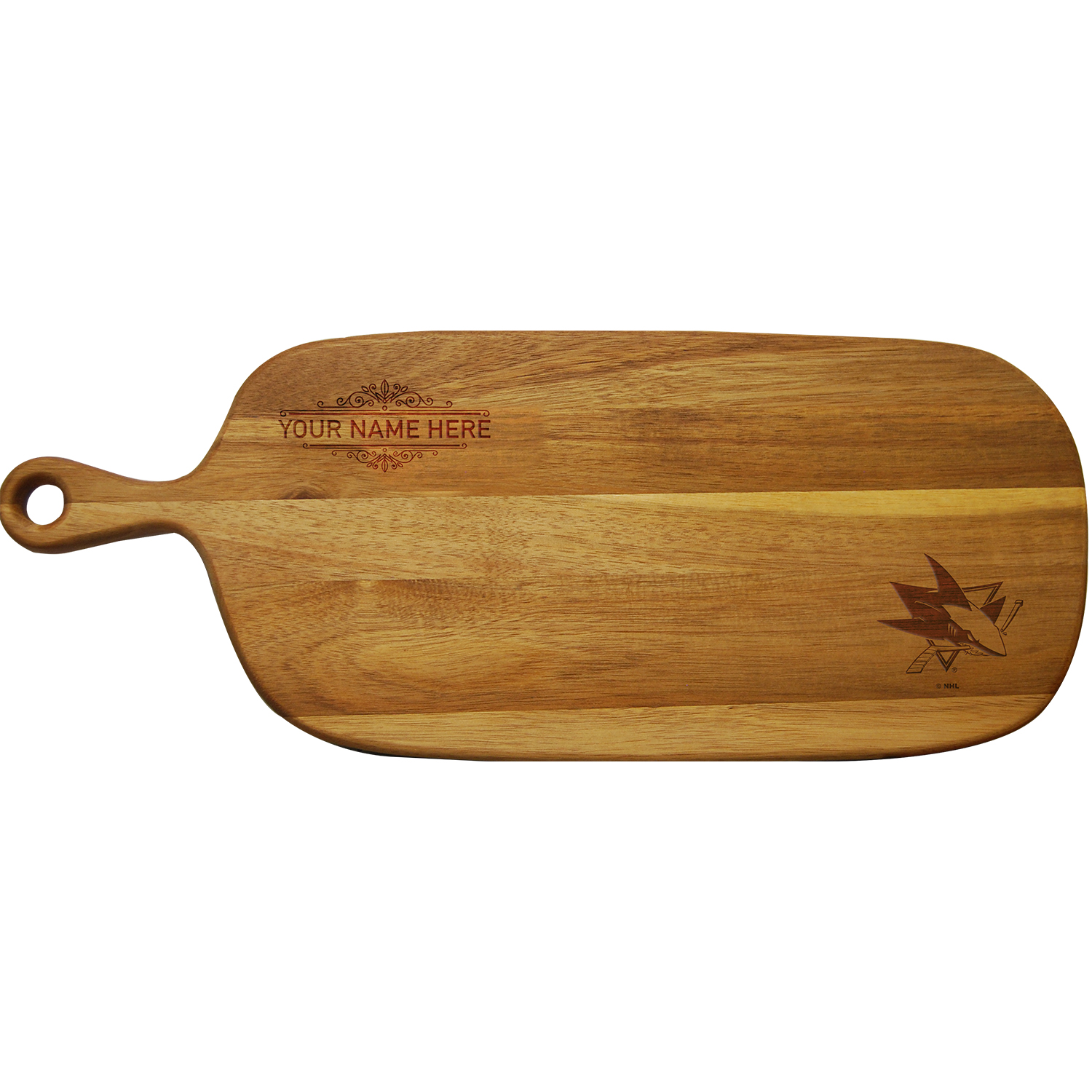San Jose Sharks Personalized Acacia Paddle Serving Board
