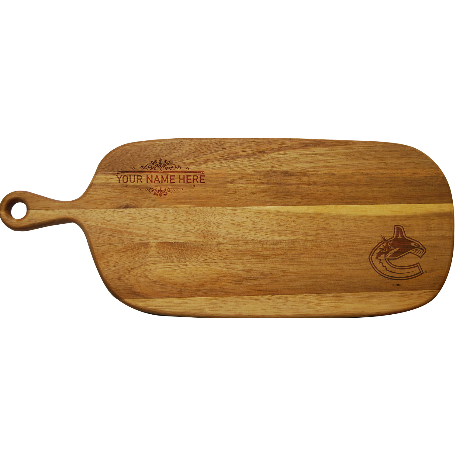 Vancouver Canucks Personalized Acacia Paddle Serving Board