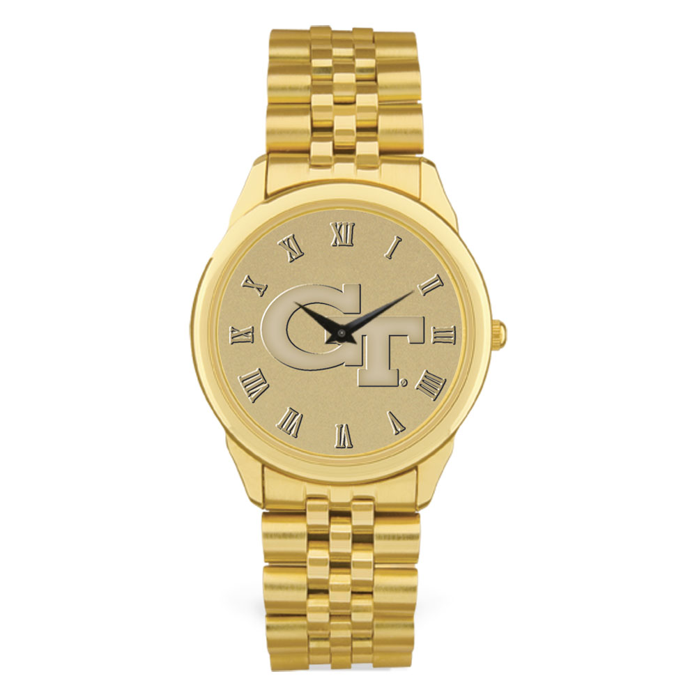 Men's Gold Georgia Tech Yellow Jackets Medallion Rolled Link Bracelet Wristwatch