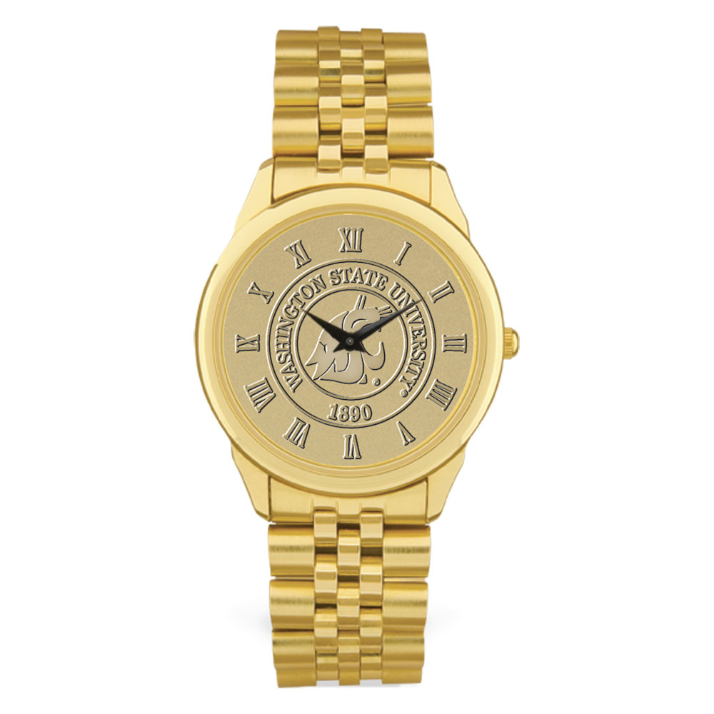 Men's Gold Washington State Cougars Medallion Rolled Link Bracelet Wristwatch