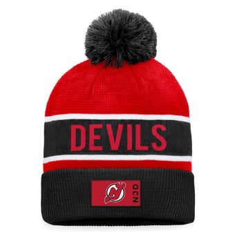 Men's Fanatics Black/Red New Jersey Devils Authentic Pro Rink Cuffed Knit Hat with Pom