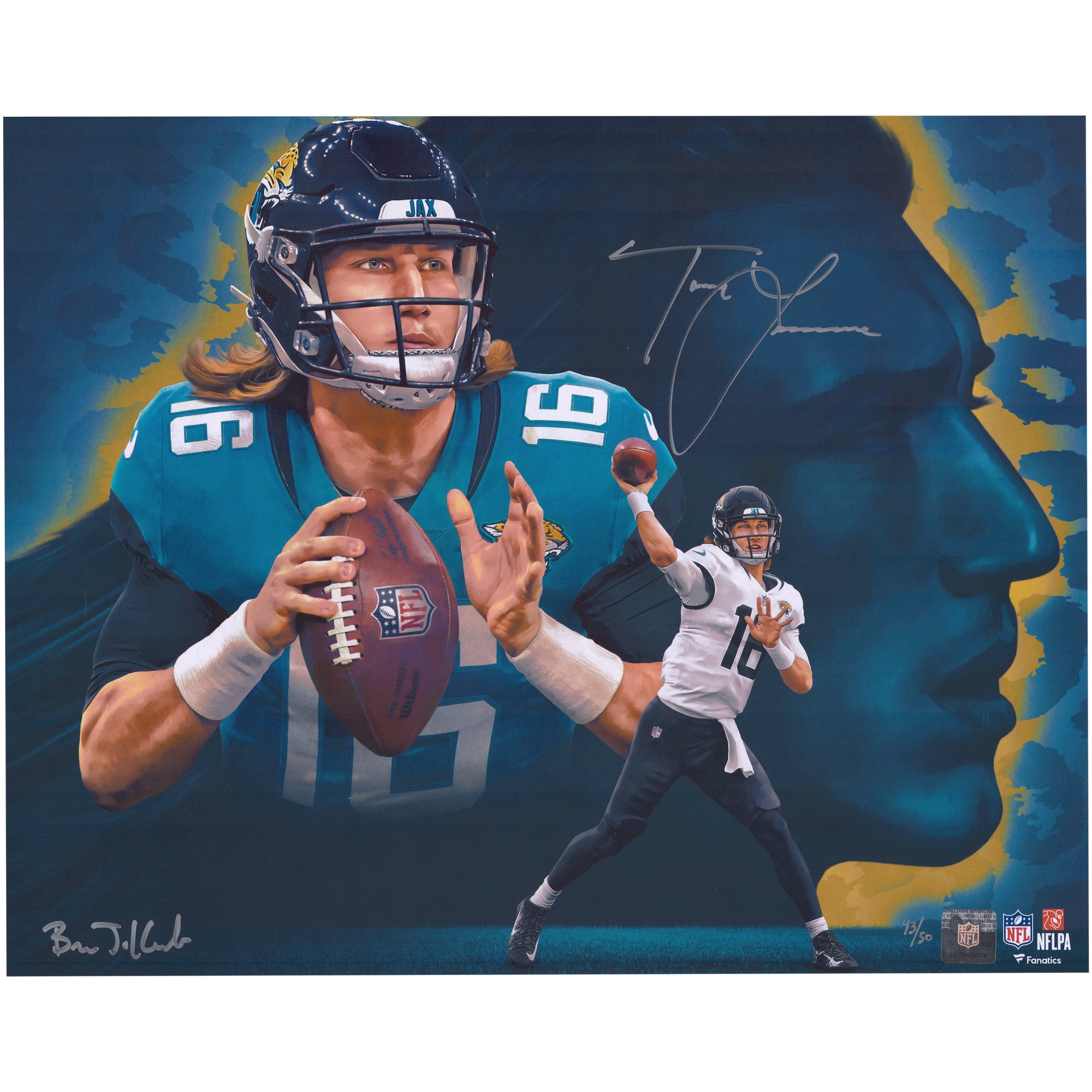 Trevor Lawrence Jacksonville Jaguars Autographed 16" x 20" Photo Print - Created and Signed by Artist Brian Konnick - Limited Edition of 50