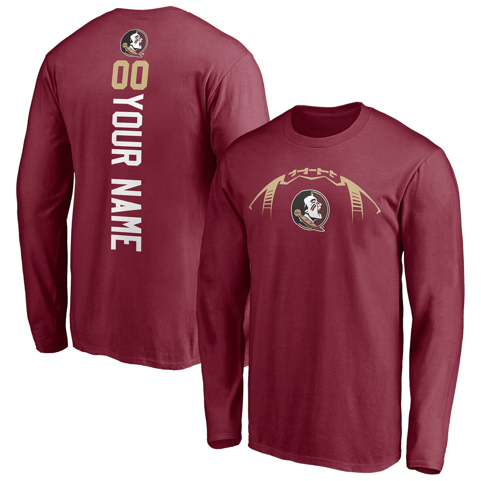 Men's Garnet Florida State Seminoles Playmaker Football Personalized Name & Number Long Sleeve T-Shirt