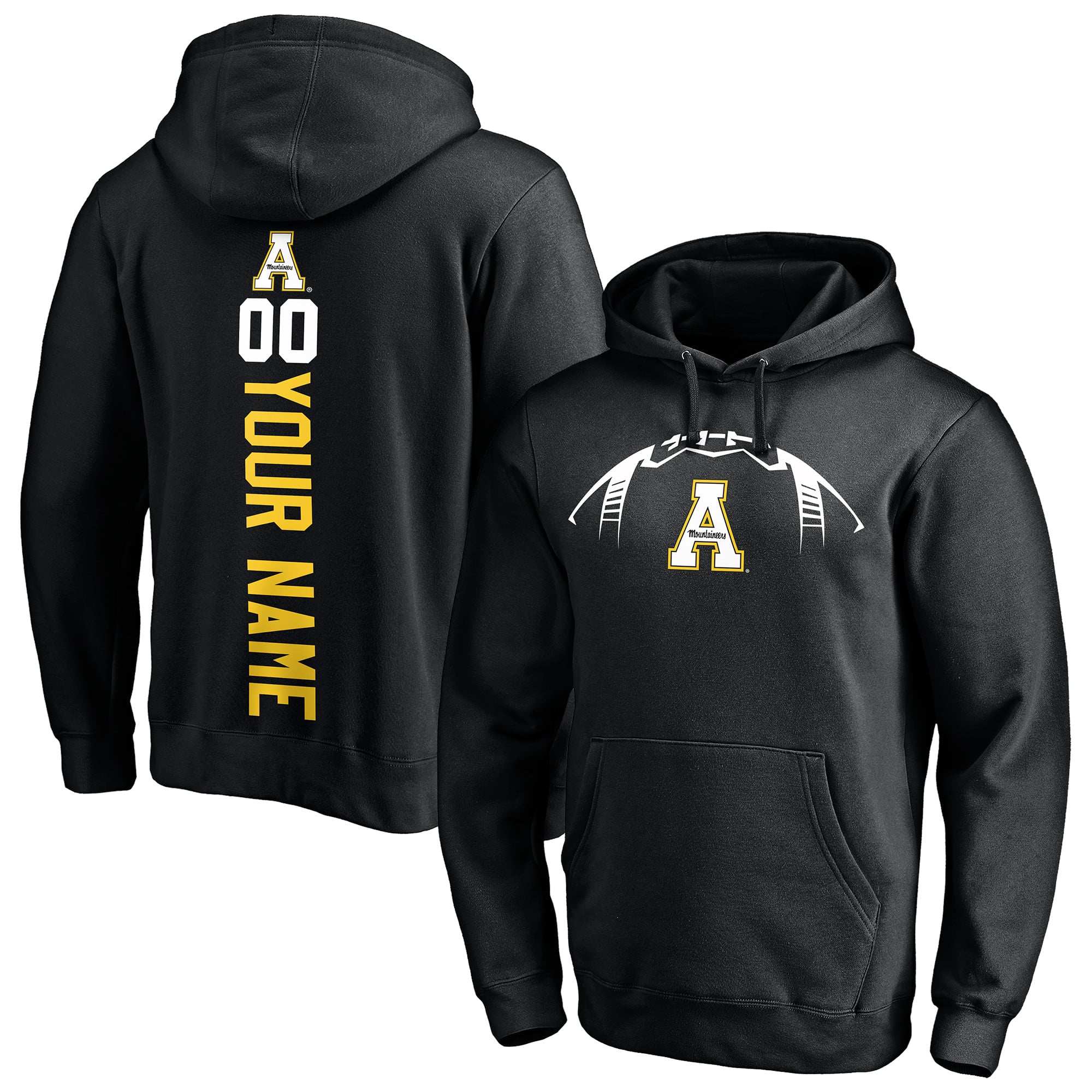 Men's Black Appalachian State Mountaineers Playmaker Football Personalized Name & Number Pullover Hoodie