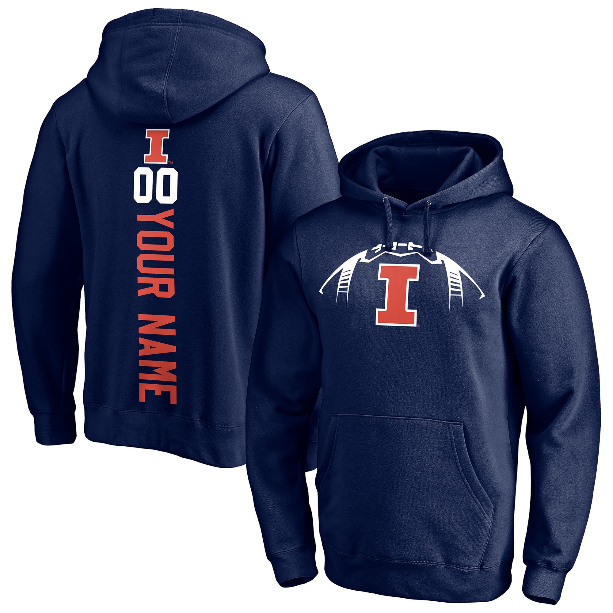 Men's Navy Illinois Fighting Illini Playmaker Football Personalized Name & Number Pullover Hoodie