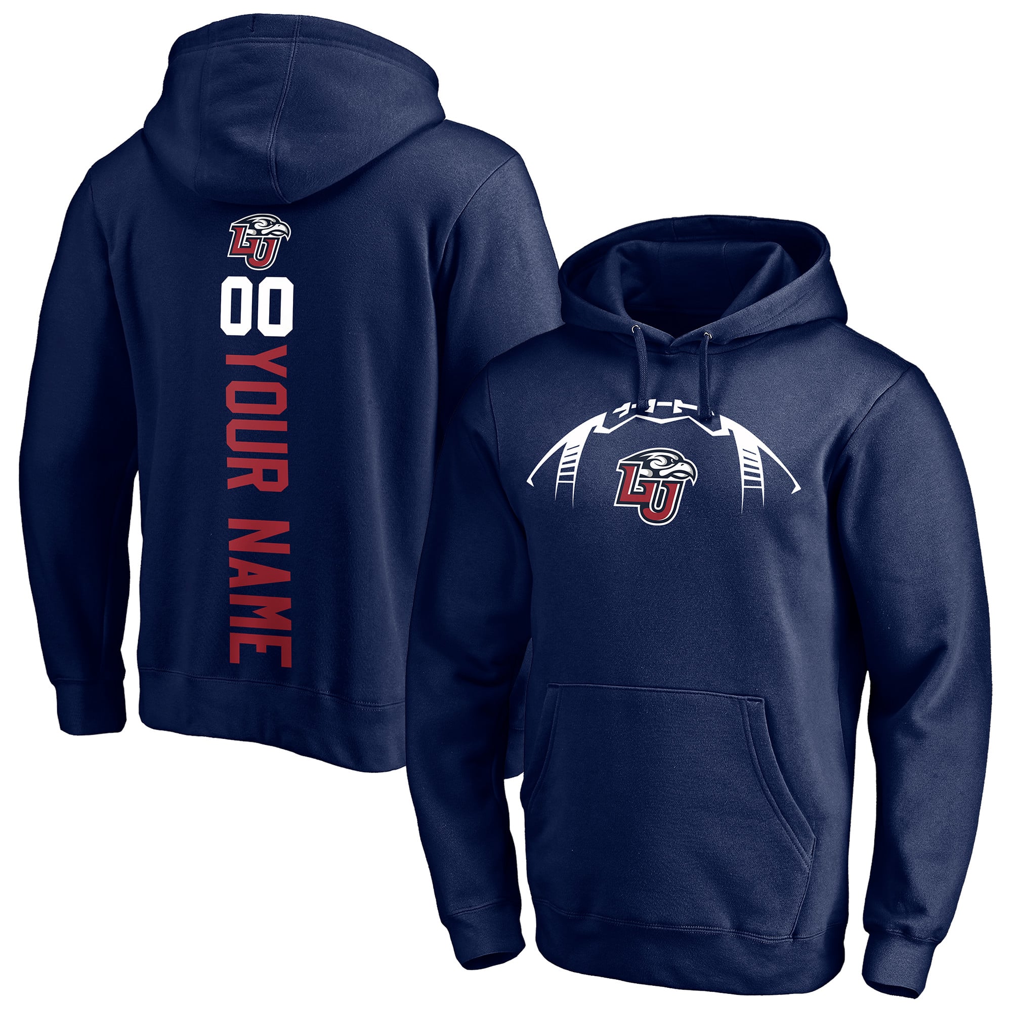 Men's Navy Liberty Flames Playmaker Football Personalized Name & Number Pullover Hoodie