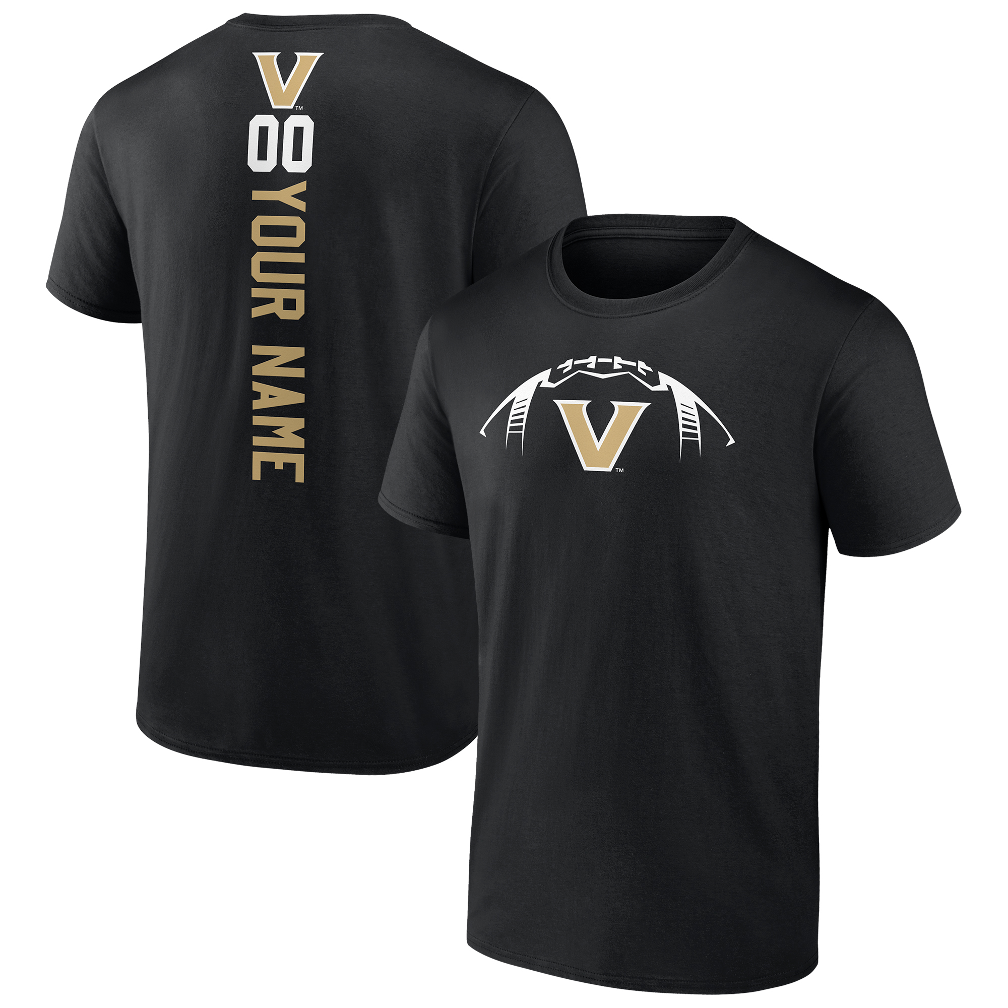 Men's Black Vanderbilt Commodores Playmaker Football Personalized Name & Number T-Shirt