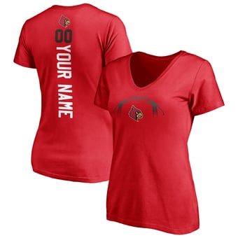 Women's Red Louisville Cardinals Playmaker Football Personalized Name & Number V-Neck T-Shirt