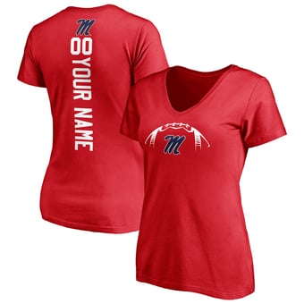 Women's Red Ole Miss Rebels Playmaker Football Personalized Name & Number V-Neck T-Shirt