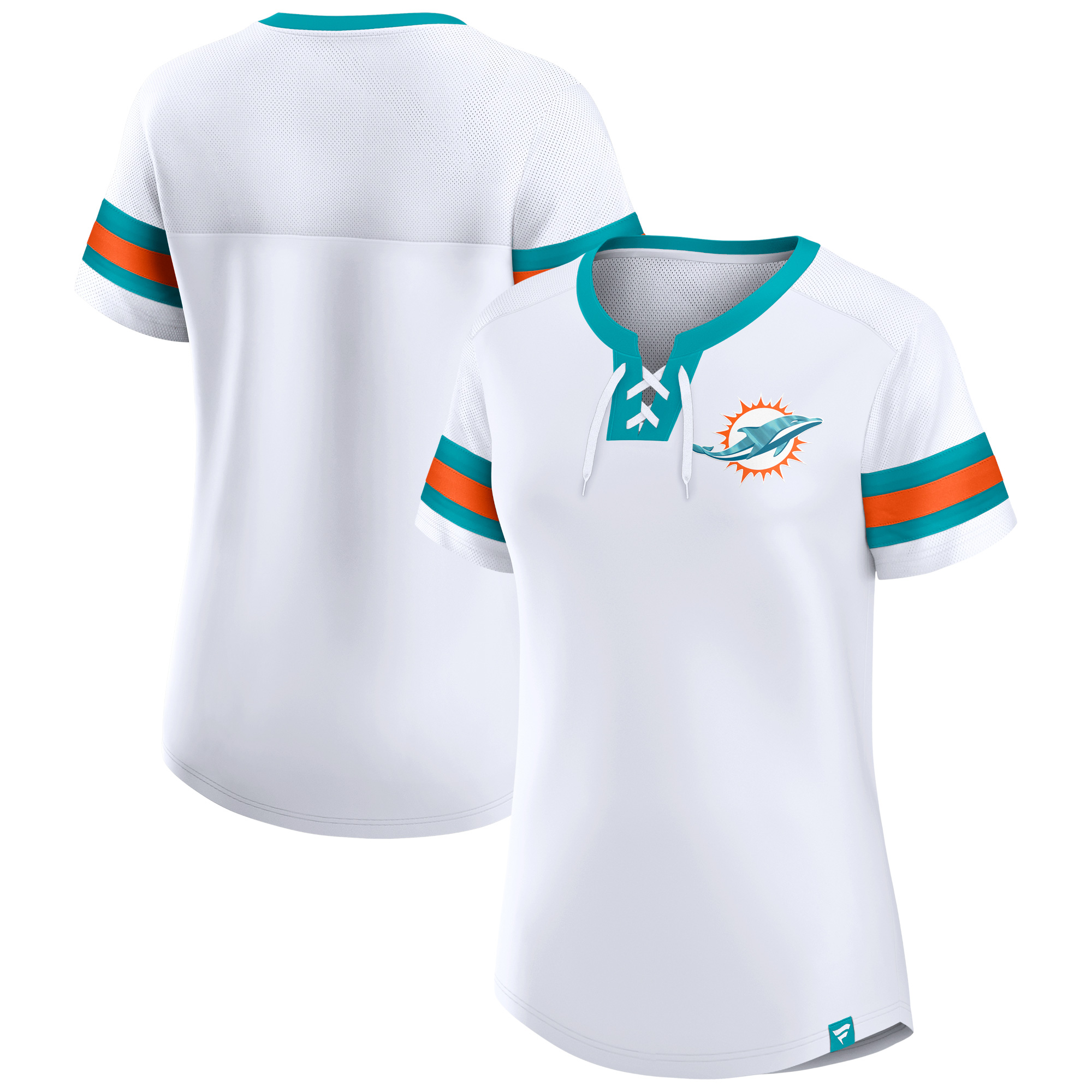 Women's Fanatics White Miami Dolphins Sunday Best Lace-Up T-Shirt