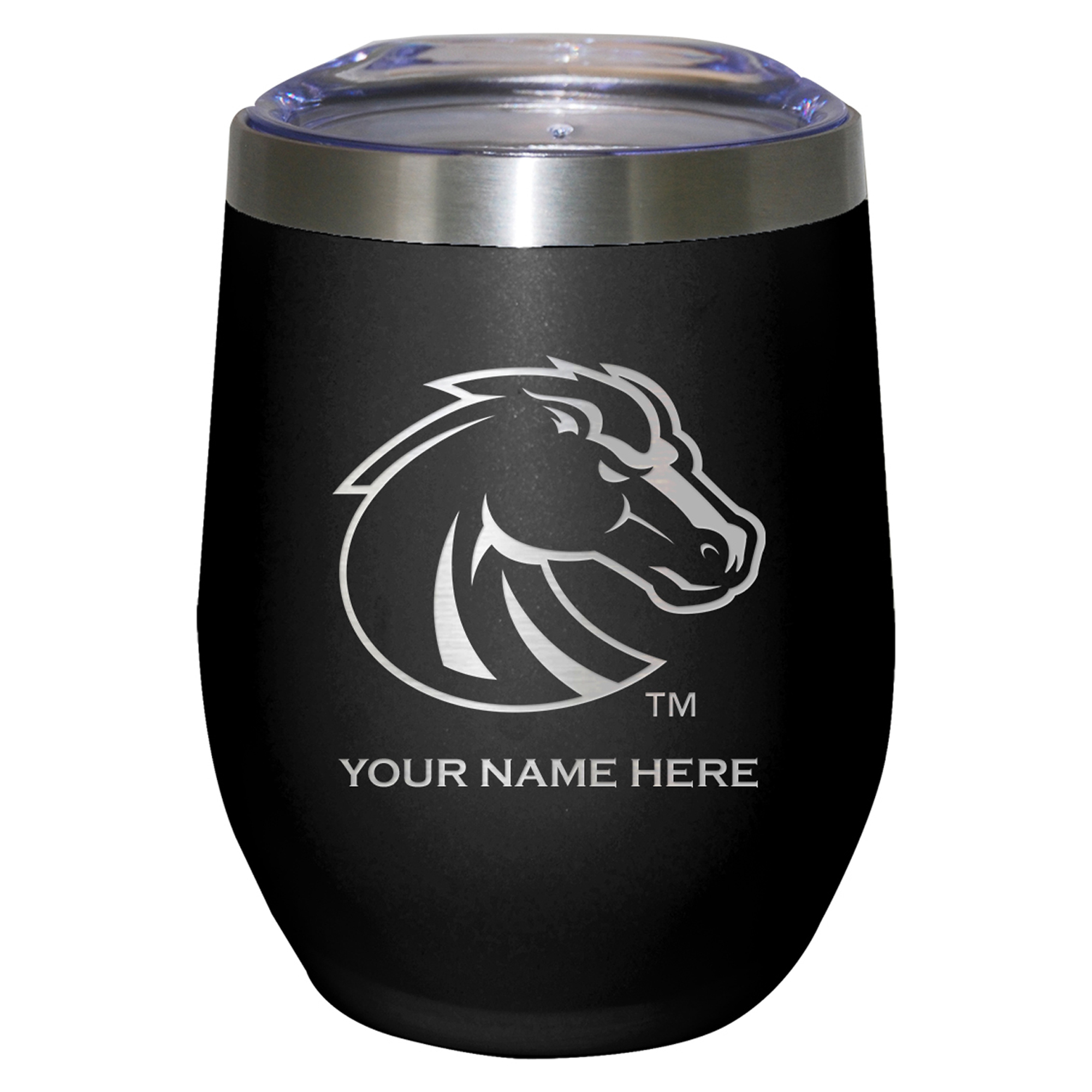 Black Boise State Broncos 12oz. Personalized Etched Stemless Tumbler