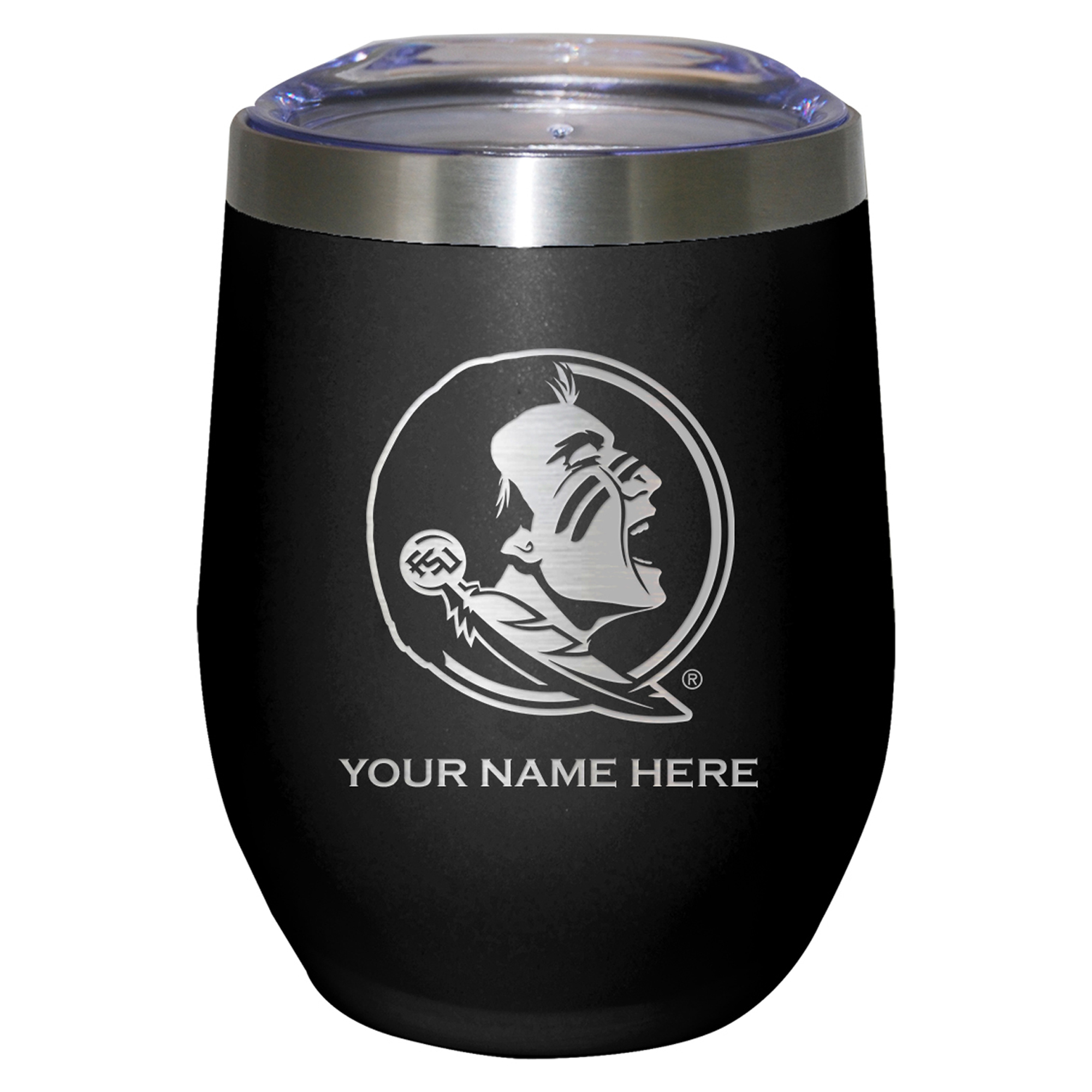 Black Florida State Seminoles 12oz. Personalized Etched Stemless Tumbler