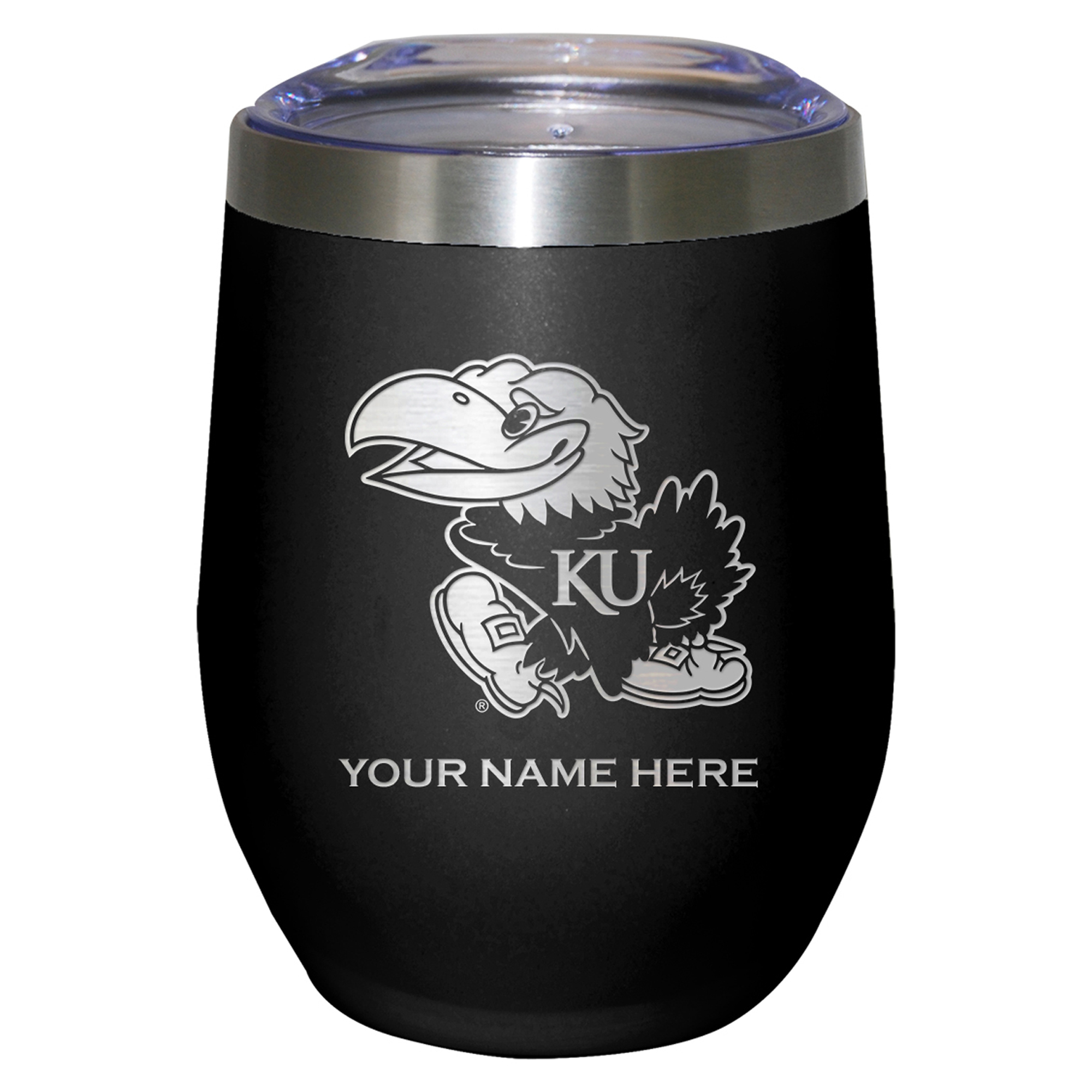 Black Kansas Jayhawks 12oz. Personalized Etched Stemless Tumbler