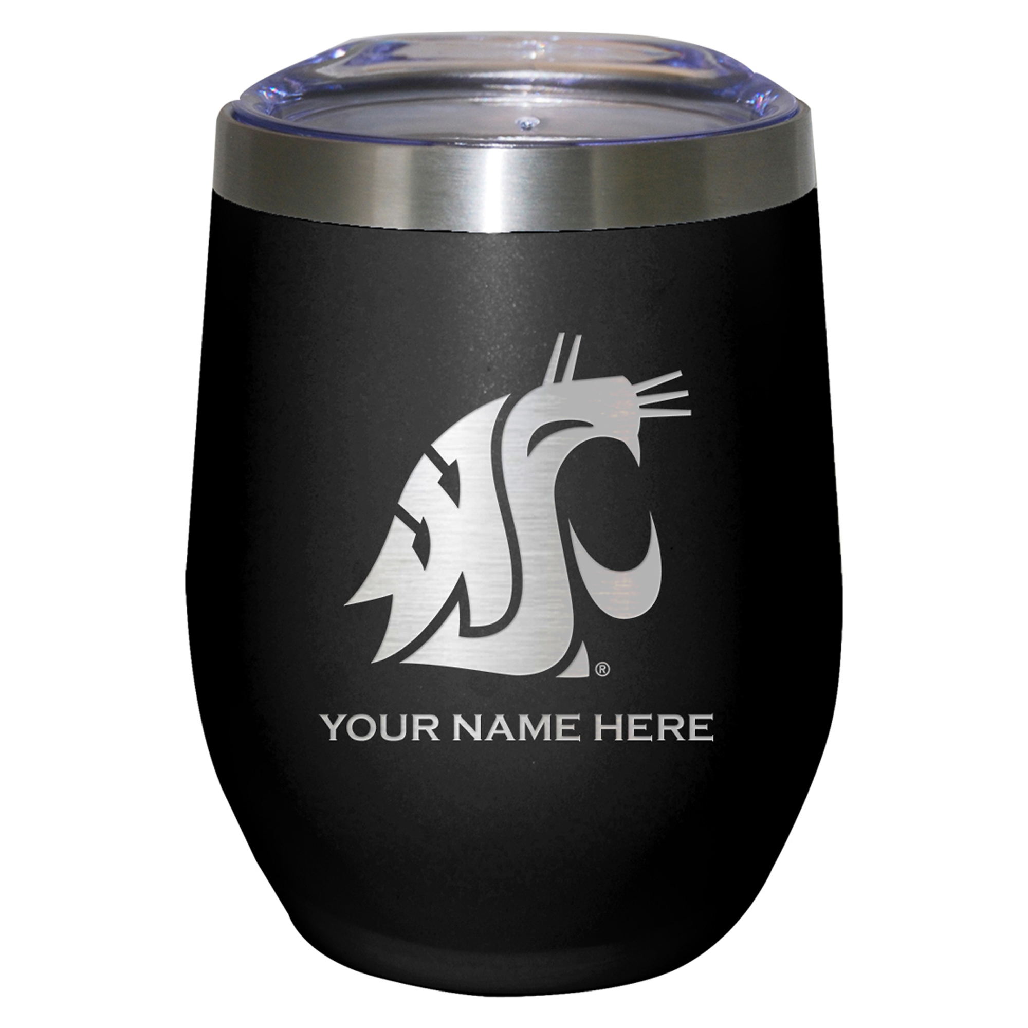 Black Washington State Cougars 12oz. Personalized Etched Stemless Tumbler