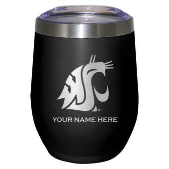 Black Washington State Cougars 12oz. Personalized Etched Stemless Tumbler