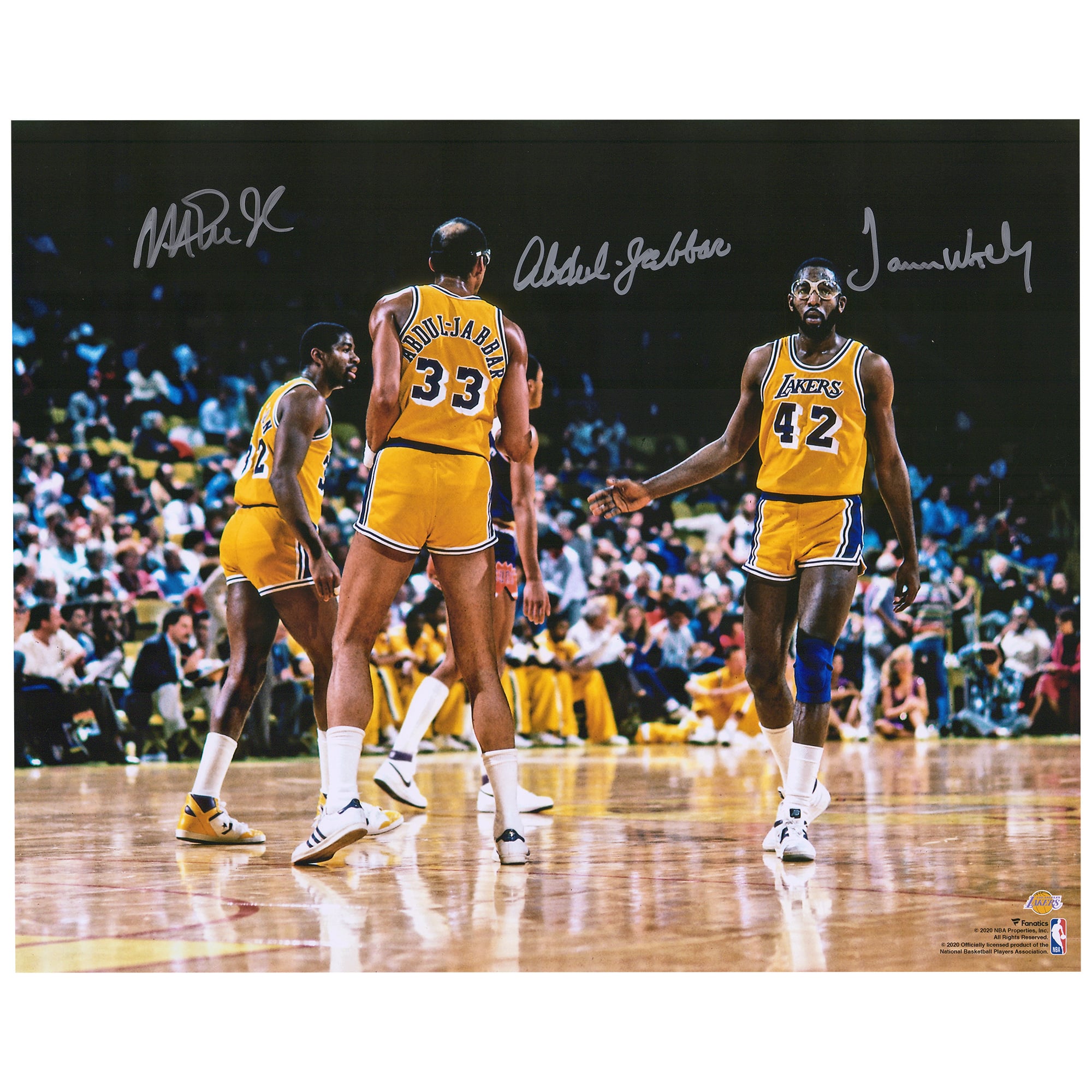 James Worthy Kareem Abdul-Jabbar & Magic Johnson Los Angeles Lakers Multi-Signed 16" x 20" Photograph