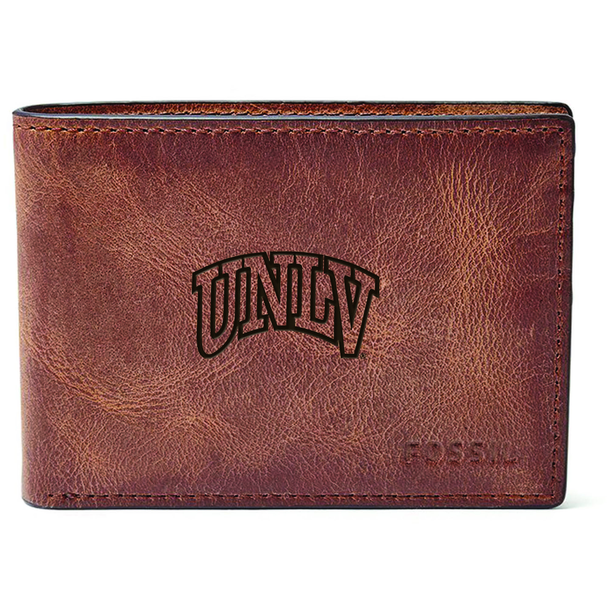 Men's Fossil Brown UNLV Rebels Leather Derrick Front Pocket Bifold Wallet