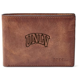 Men's Fossil Brown UNLV Rebels Leather Derrick Front Pocket Bifold Wallet