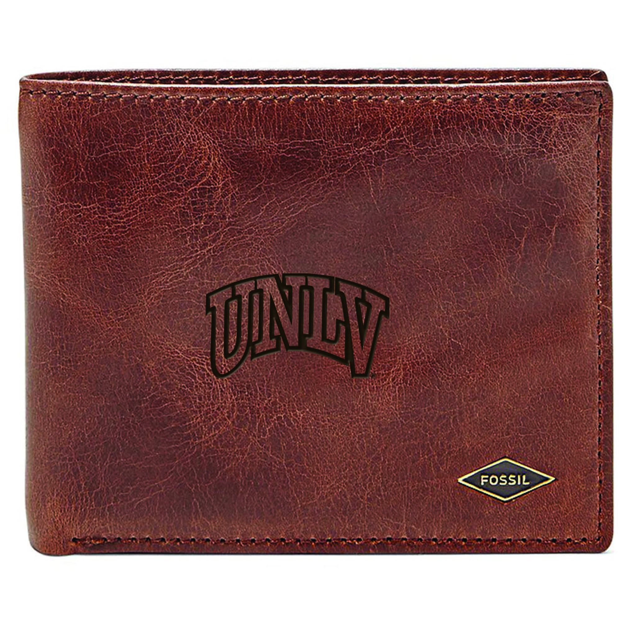 Men's Fossil Brown UNLV Rebels Leather Ryan RFID Flip ID Bifold Wallet