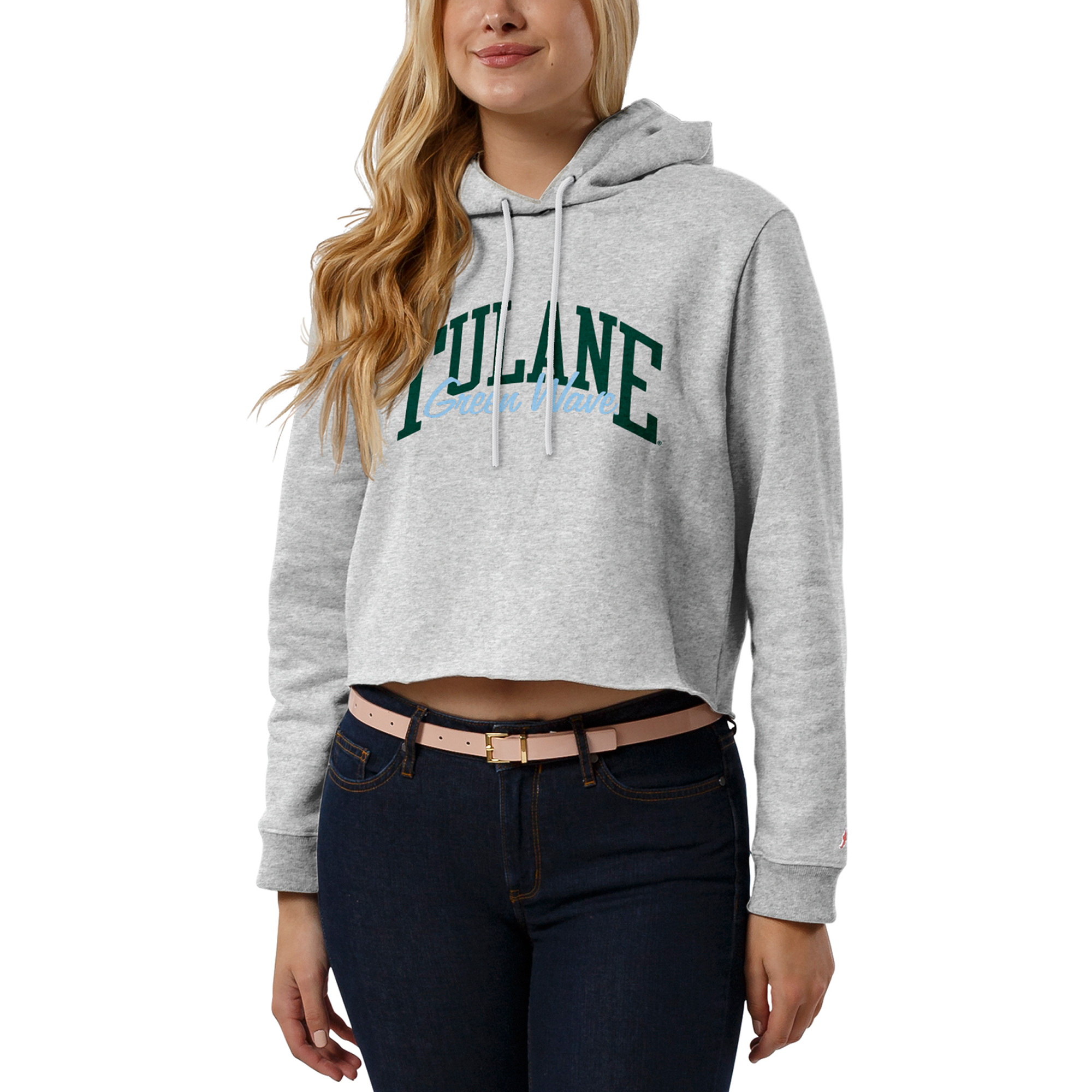 Women’s League Collegiate Wear Ash Tulane Green Wave Cropped Pullover Hoodie Women’s League Collegiate Wear Ash Tulane Green Wave Cropped Pullover Hoodie