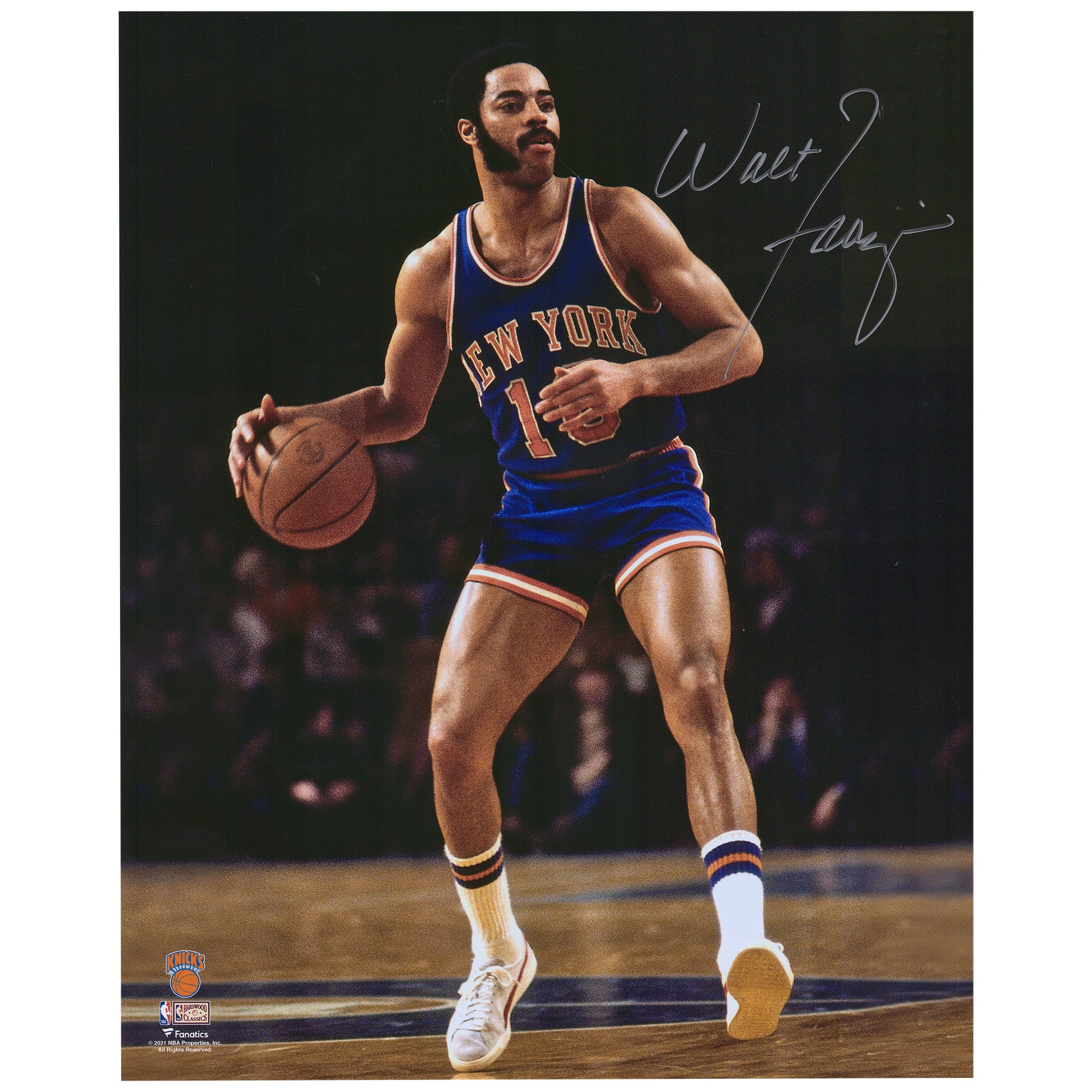 Walt Frazier New York Knicks Autographed 16" x 20" Dribbling In Blue Photograph