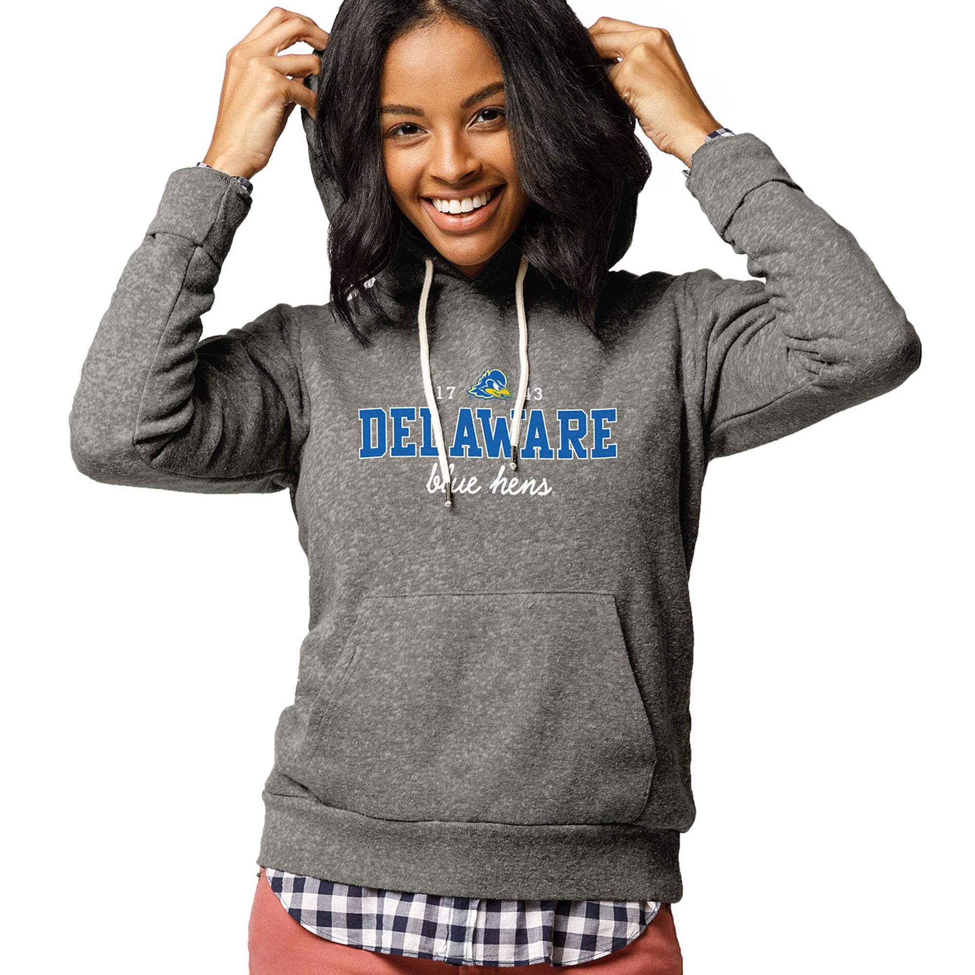 Women's League Collegiate Wear Heathered Gray Delaware Fightin' Blue Hens Victory Springs Pullover Hoodie